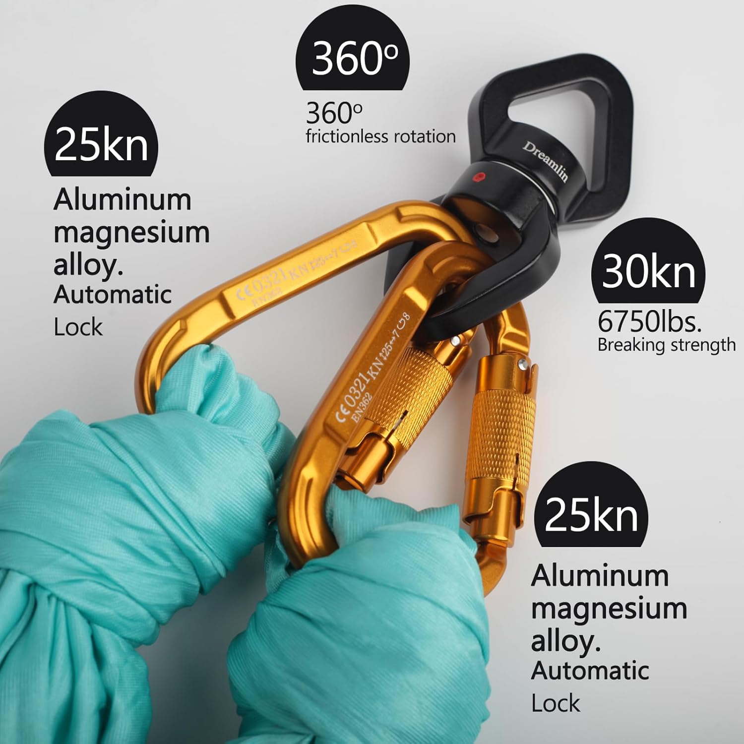 Aerial Silks Hardware Kit 30 KN Swing Swivel Aerial Yoga Hammock Rigging Aluminum Swivel Aerial Hoop Lyra Rotational Device Hanging Accessory