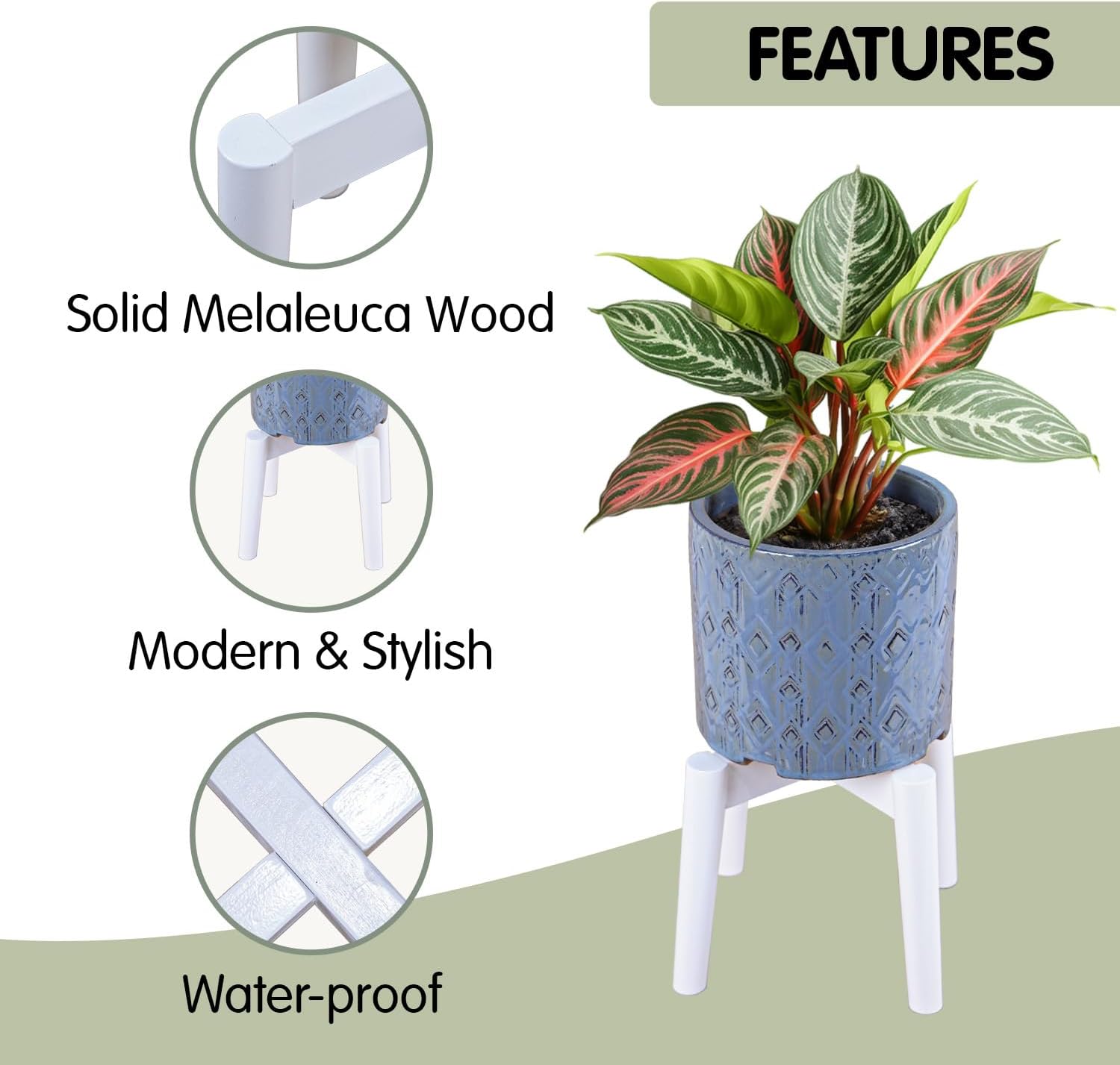 Wood Plant Stand, Indoor Outdoor Holder, 7.5x9.8 Inch image 2
