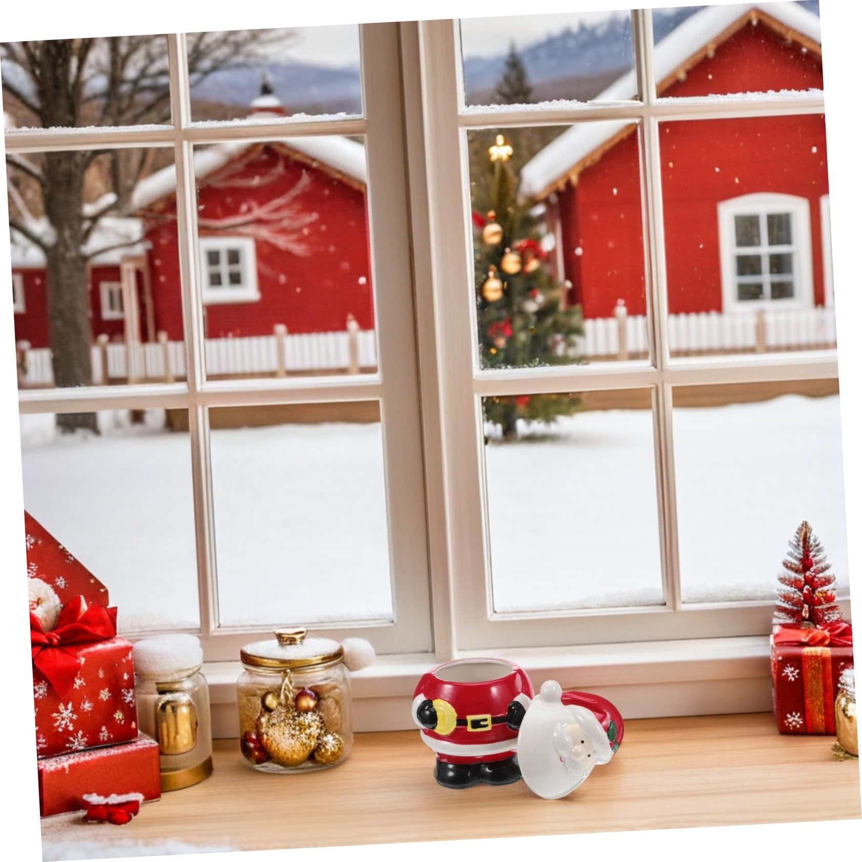 PRETYZOOM Boîte à Biscuits de Noël Céramique Motif Père Noël pour Bonbons et Chocolats Boîte de Conservation pour Fêtes