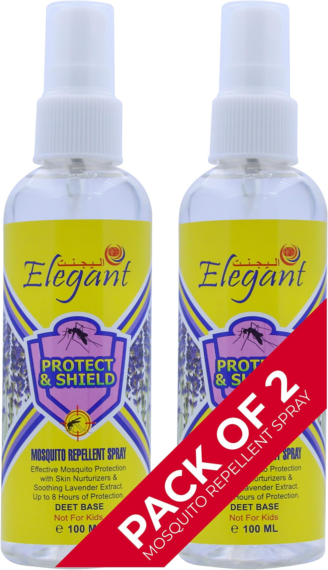 – Elegant Mosquito & Tick Repellent Spray - 100ML - Pack of 2 - Lavender Extract - DEET Base - 8H Protection | Not for Kids, Anti-Bug Shield