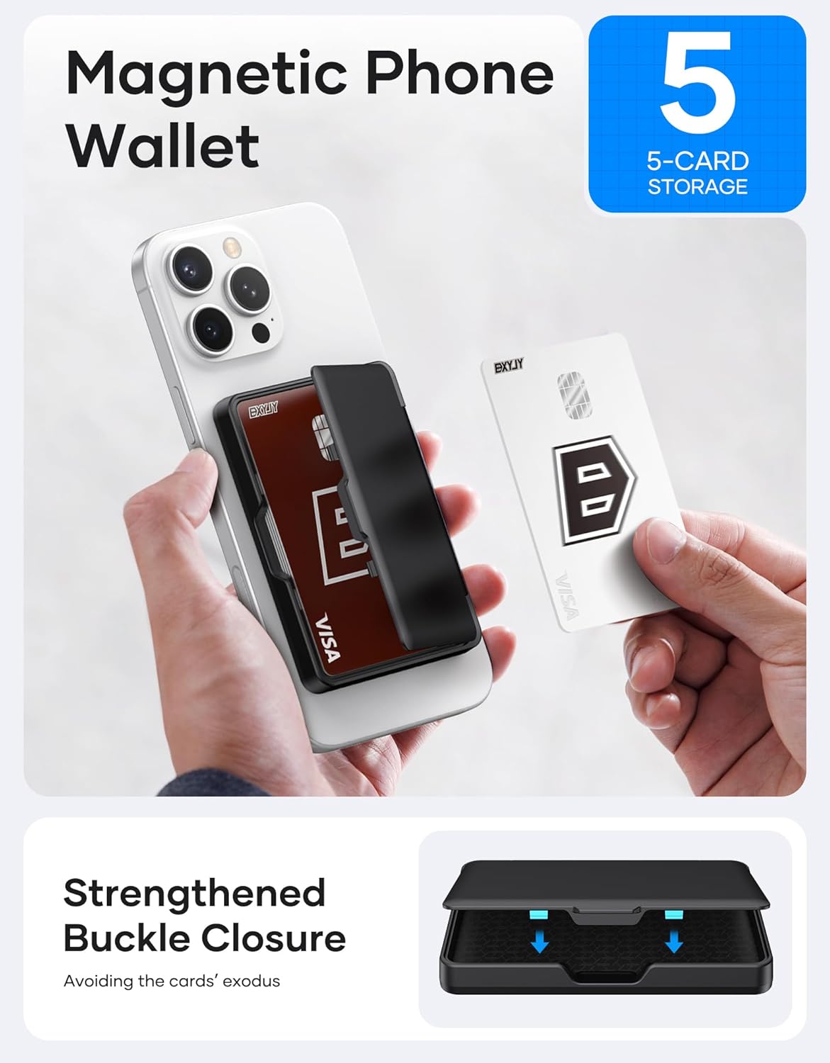 for MagSafe Wallet, Magnetic Card Holder(4-5 Cards), RFID Protection, Built-in Mirror, Men Women Phone Wallet for iPhone 16/15/14/13/12 Series or Magnetic Case, Not for iPhone 13/12 Mini, Black - Image 3