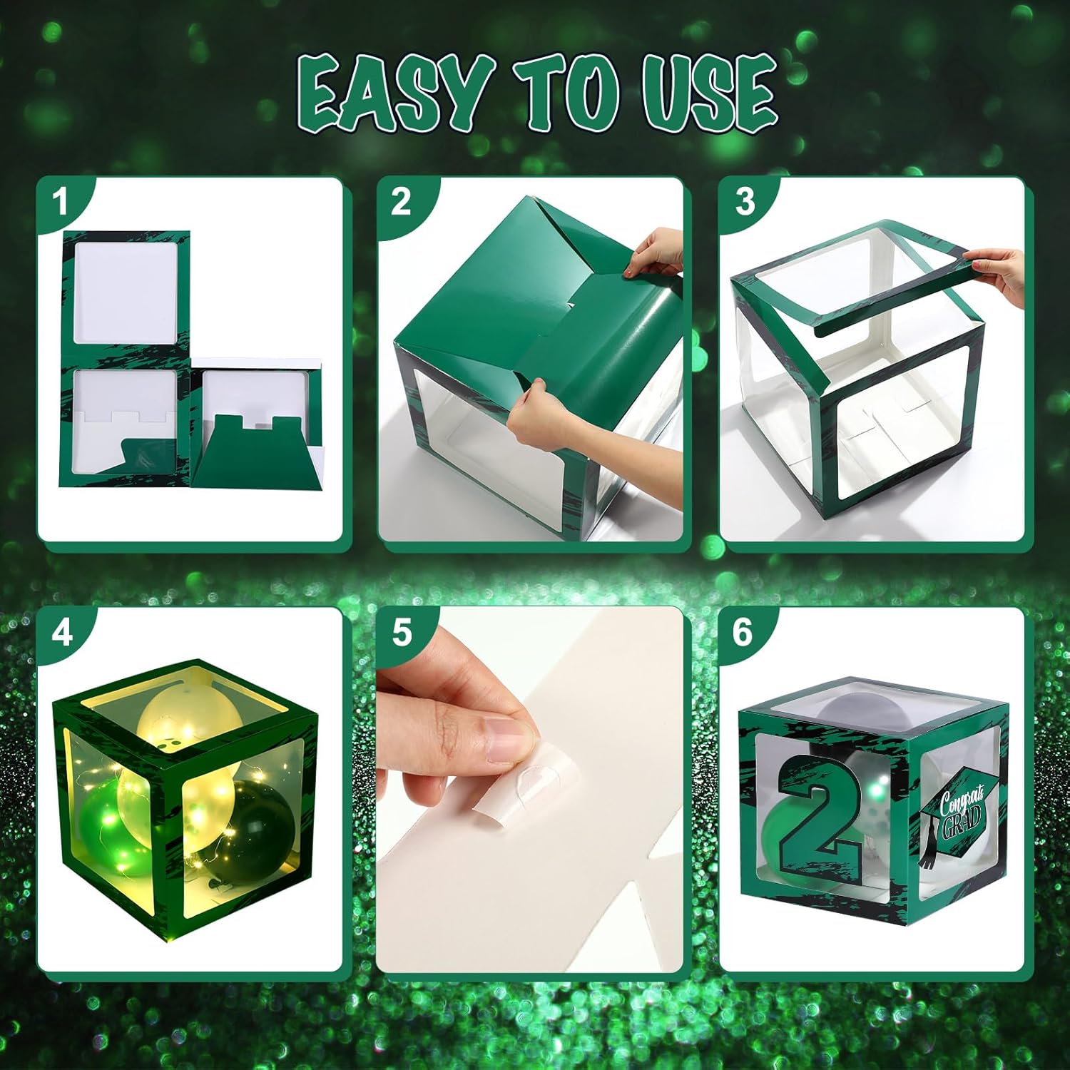 Woanger 44 PCS Graduation 2026 Box Decoration - Congrats Grad Party Box Set with LED Light Strings & Balloon Proud of You Party Supplies for Class of 2026 School College(Green)