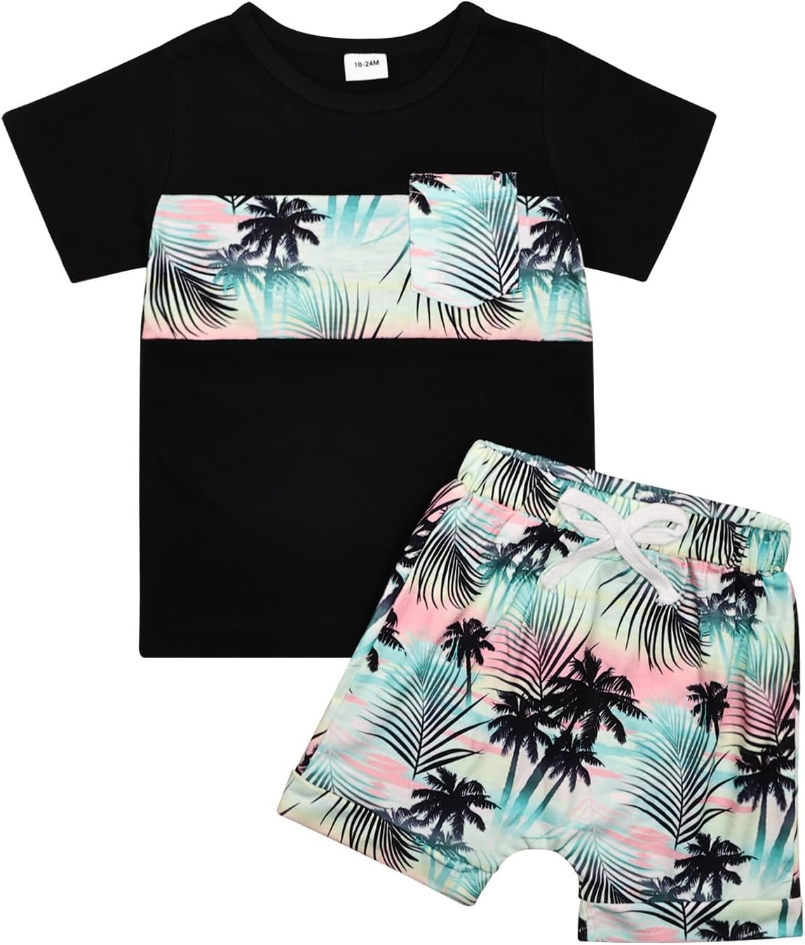 Toddler Baby Boy Clothes Summer Holiday Style Outfits Short Sleeve Top T-Shirt & Pocket Pant Set 12 Months-4 Years old