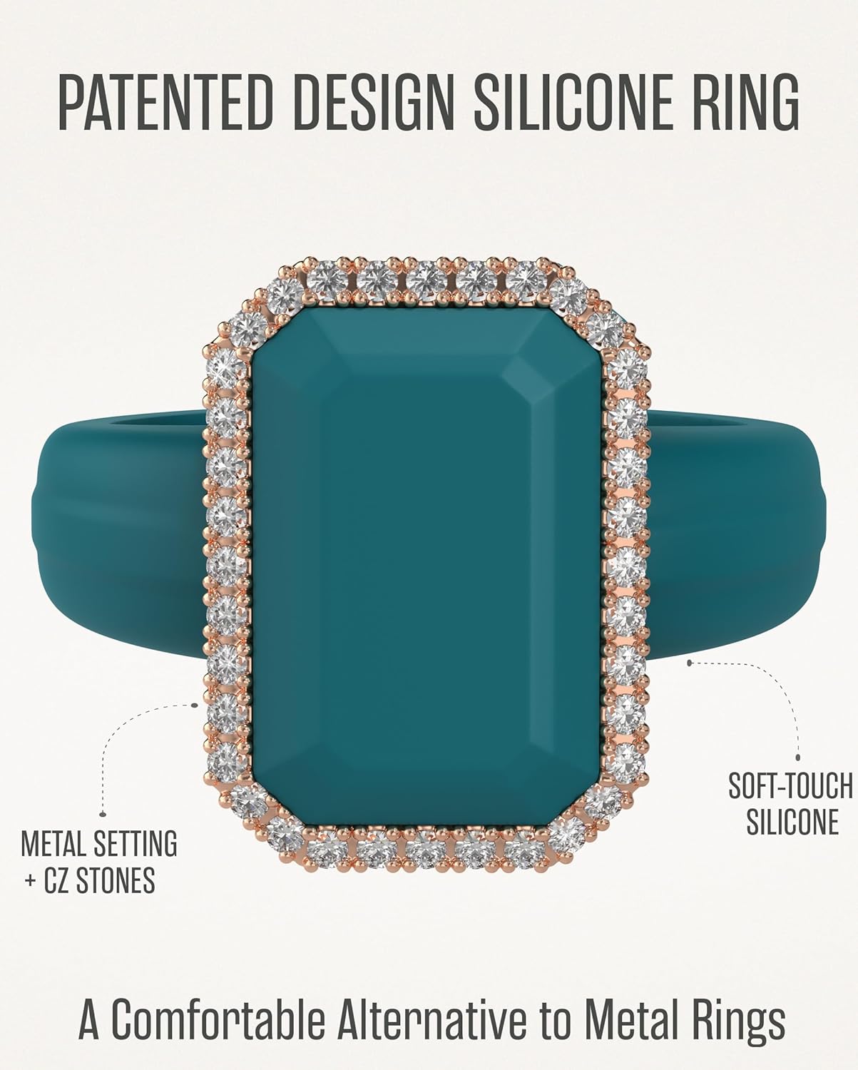 Rinfit Women's Silicone Wedding Band - Promise Rings for Her - Emerald Cut with Cubic Zirconia - Patented Design - Image 5