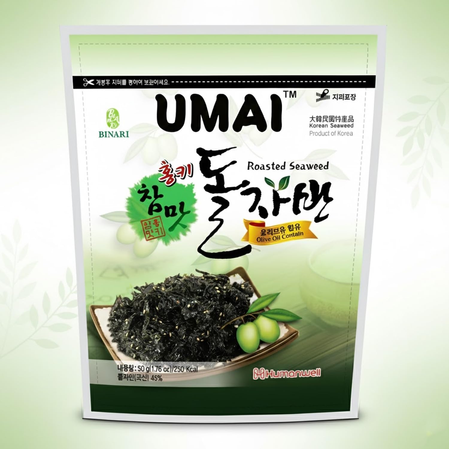 UMAI Roasted Seaweed with Olive Oil 50g | Korean Seaweed | Product Of Korea