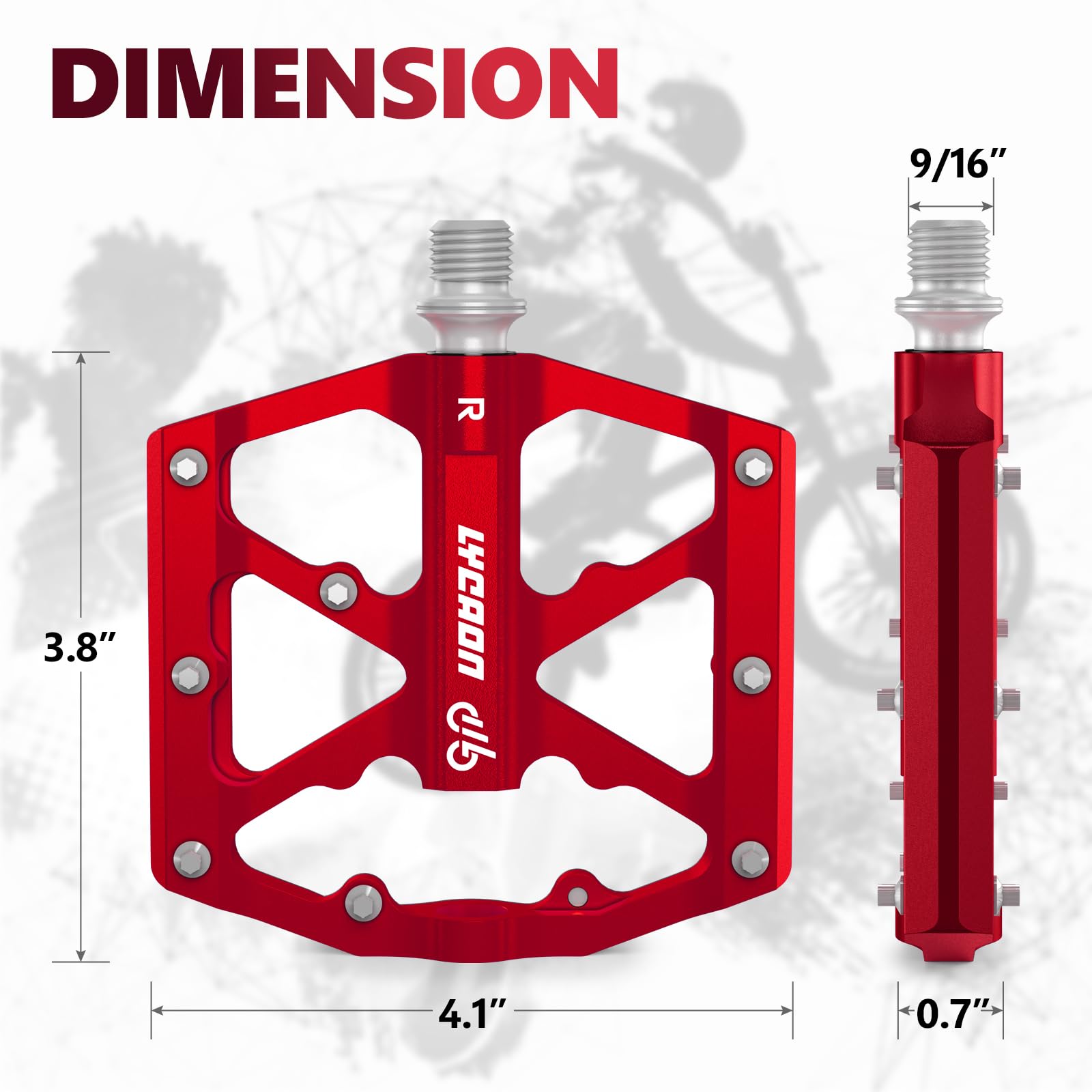 LYCAON Pedali per Bicicletta, Pedale per Bici Antiscivolo in Lega di alluminio CNC, CR-MO & Cuscinetti Pedali per BMX MTB Road Strada Mountain 9/16 Pollici