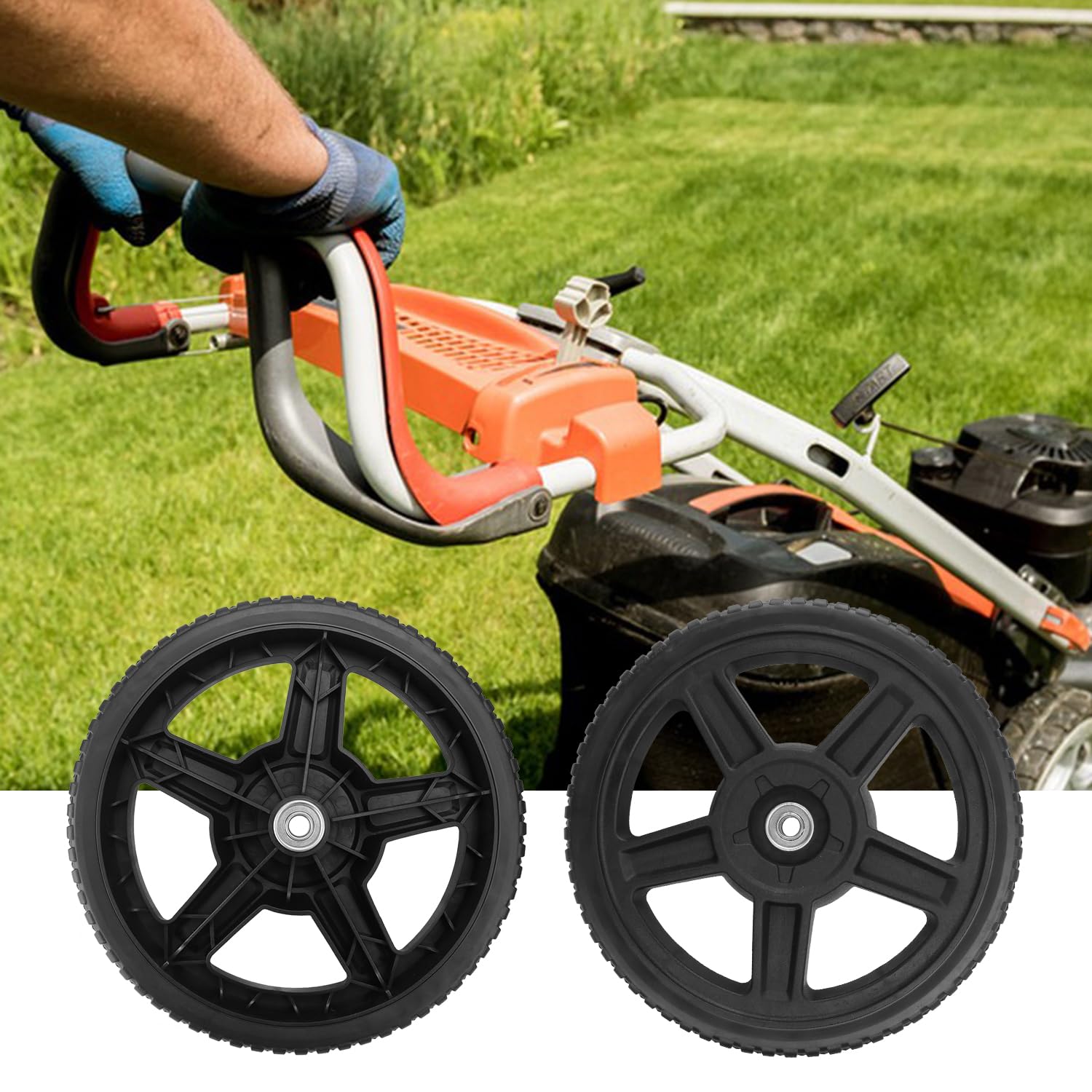 Paquete de 2 ruedas para cortacésped, kits de ruedas de 12 x 1.75 pulgadas, ruedas de silla de ruedas, cortacésped de empuje, se adapta a la mayoría de cortadoras de césped estándar,
