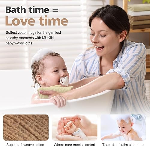Miniatura 4 de MUKIN Toallas de muselina para bebés, toallas para recién nacidos, toalla de baño de algodón absorbente, paquete de 5, 12 x 12 pulgadas (brillo
