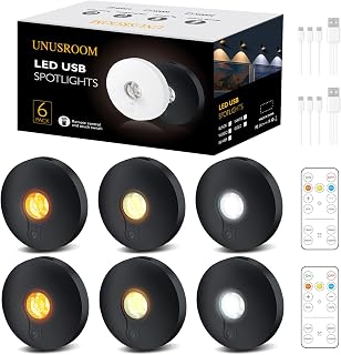UNUSROOM Rechargeable Puck Lights with Remote Control,2000mAh High Capac...