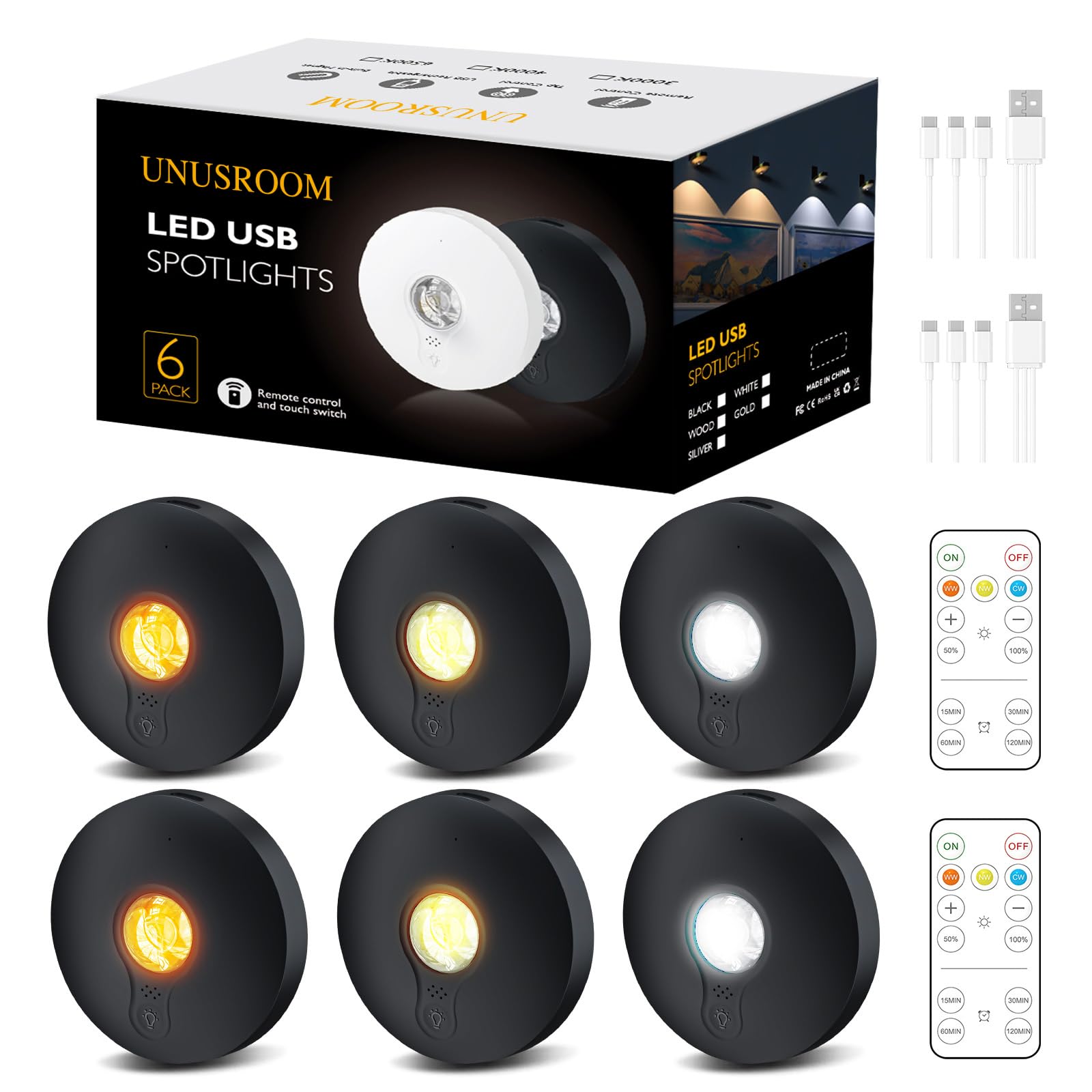 Rechargeable LED Puck Lights With Remote – 6-Pack Magnetic Under Cabinet Lighting, 3 Colors & Dimmable, 2000mAh