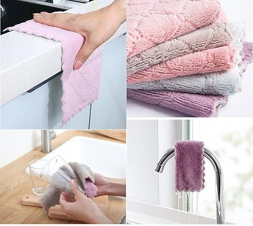 Miniatura 3 de Paquete de 10 paños de cocina, toallas de microfibra para platos, paños de lavado, toallas de cocina de terciopelo coral súper absorbentes, paños de
