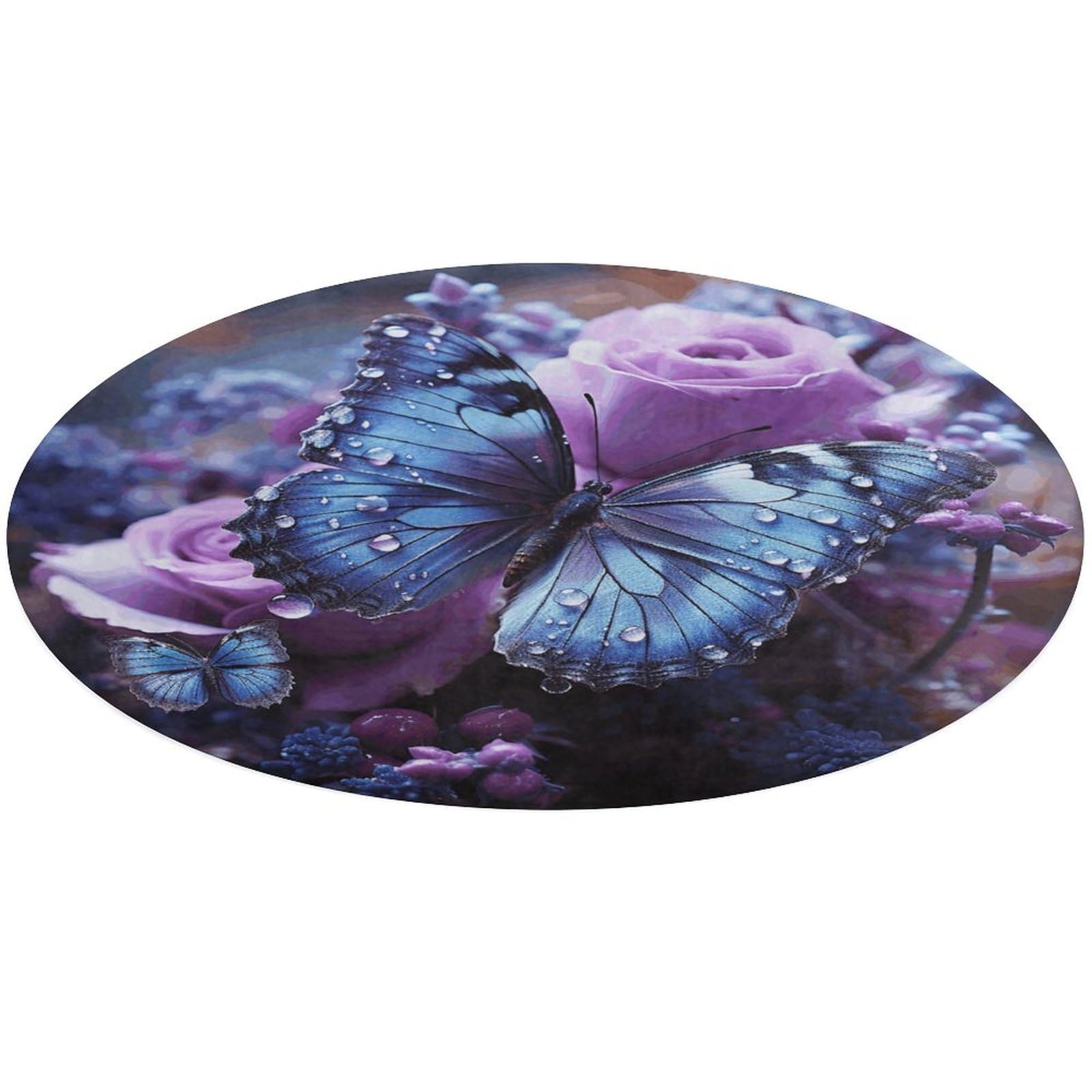 Tapis rond antidérapant motif rose violette style raffiné