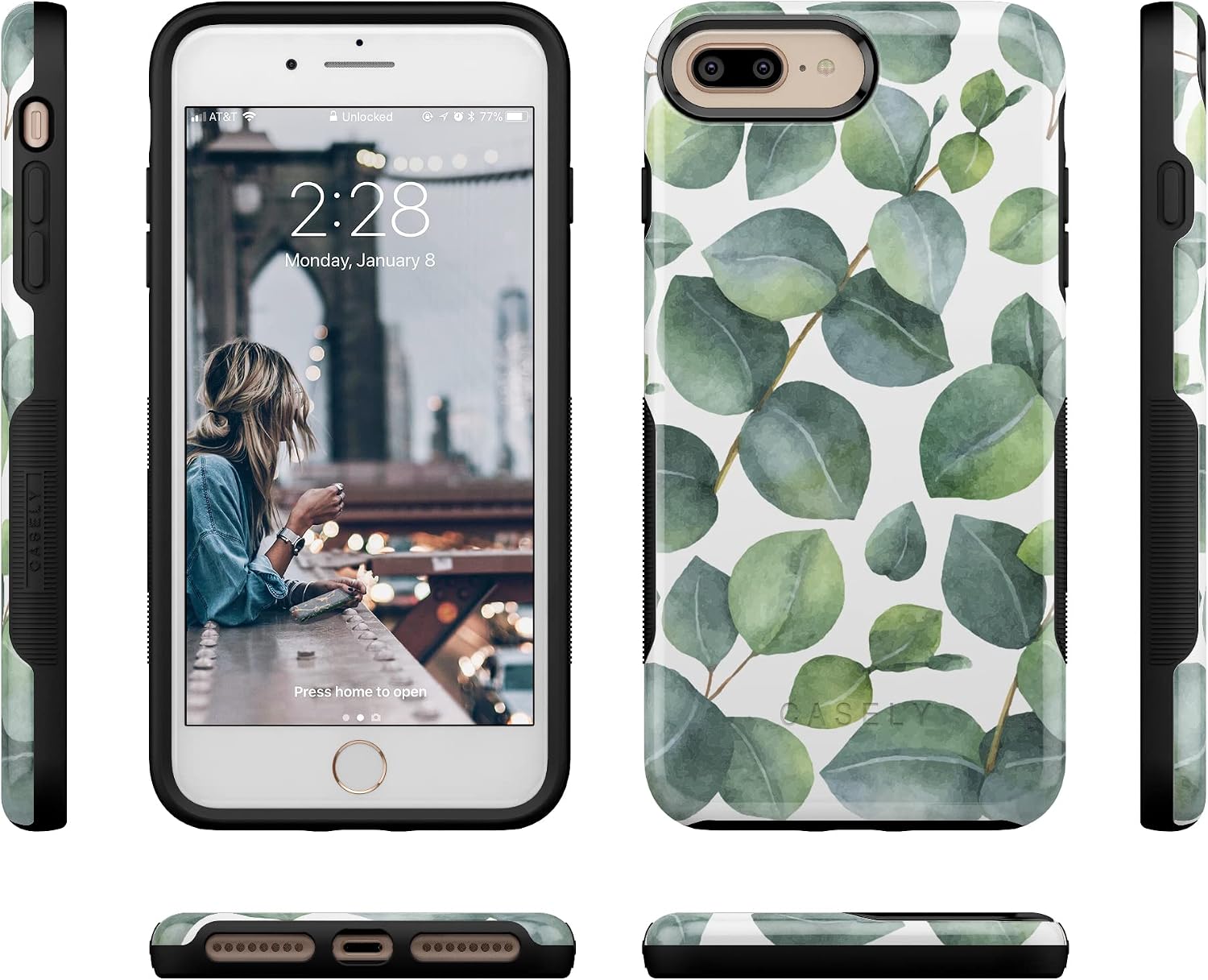 Casely iPhone 6/7/8 Plus Case | Leaf Me Alone | Green Floral Print | Bold Protective Design