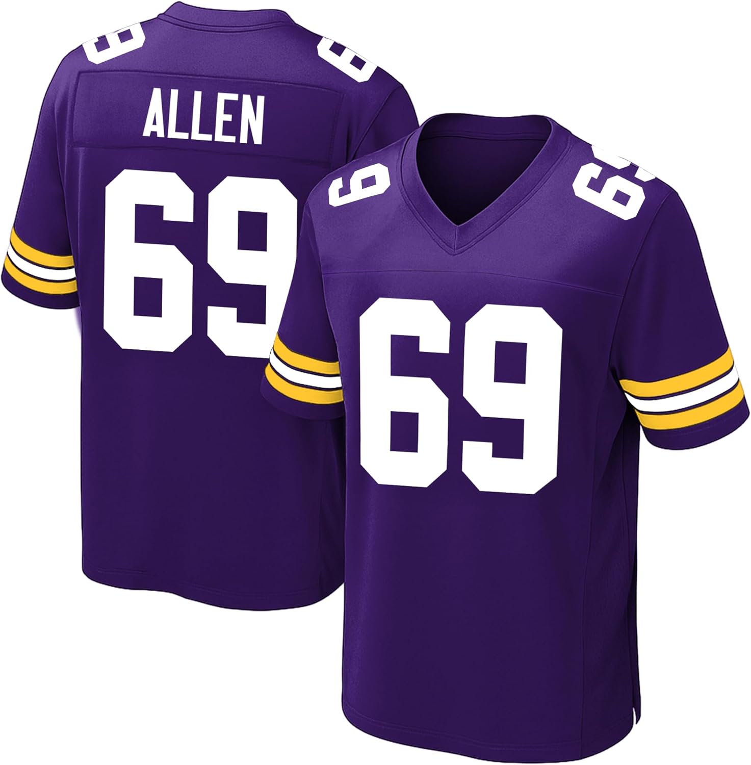 Custom Mens/Youth Football Stitched T-Shirt for Sports Fan Purple & Gold No Brand/Logos Gift Great for Game Day