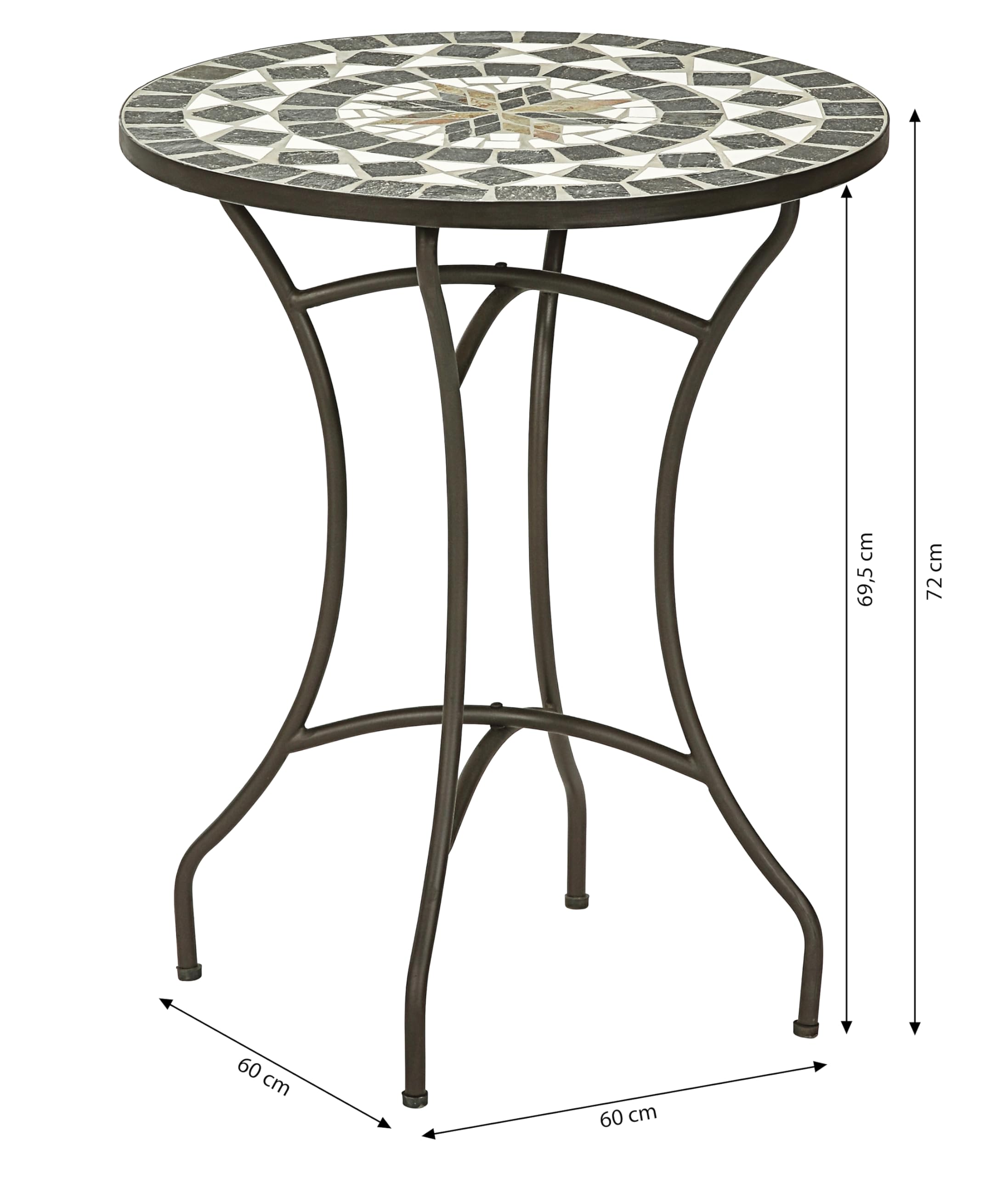Dehner Tavolo da Giardino Diana, Ø 60 cm, Altezza 72 cm, Metallo, Effetto Mosaico, Marrone/Grigio/Bianco