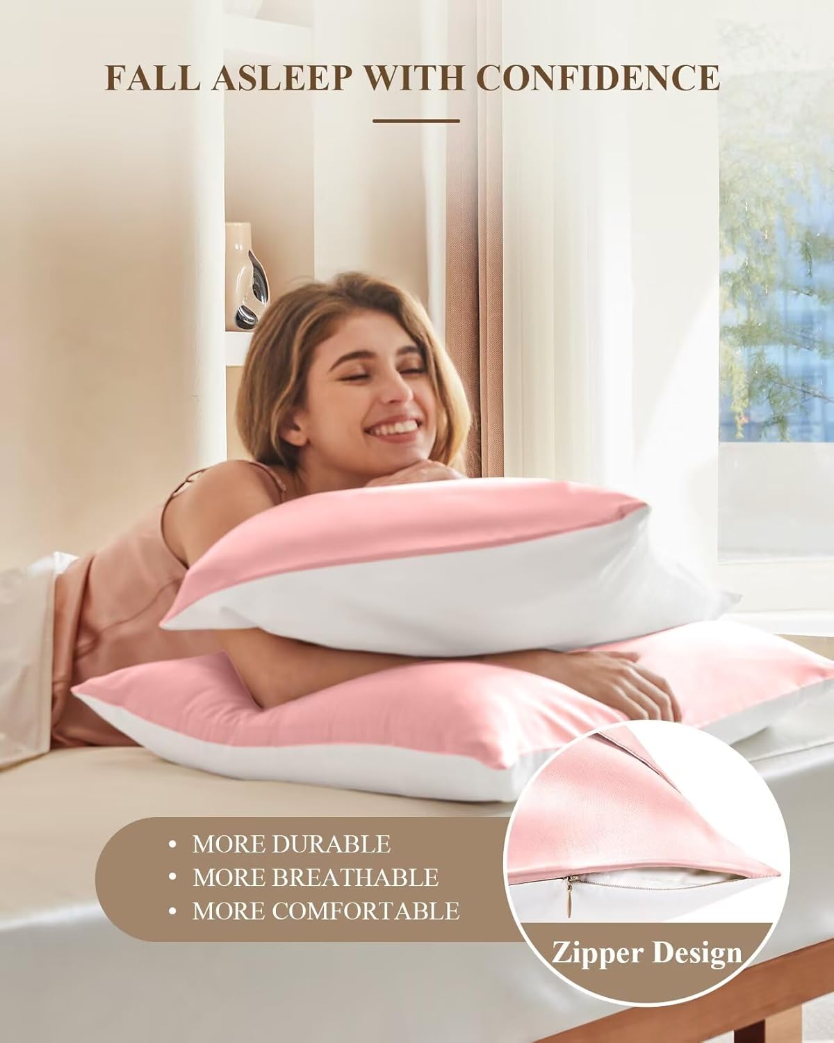 THXSILK 100% Mulberry Silk Pillowcase with Cotton Underside, King Size Silk Pillowcase for Hair and Skin, Soft Breathable Pillow Cover with Zipper (Charming Pink, 20x36 Inches, 1 Pack)