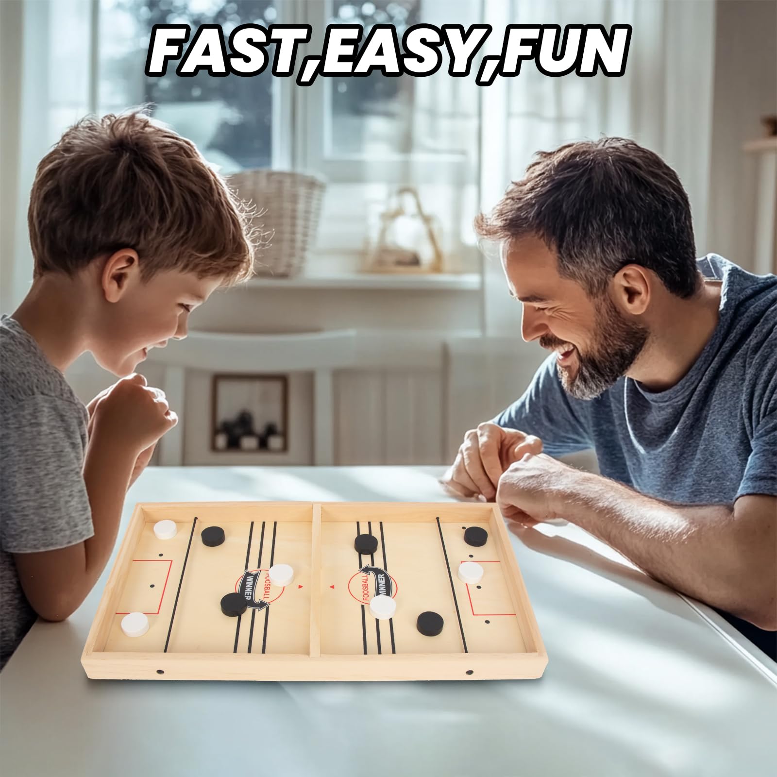 WOODENFUN 16 in Fast Sling Puck Game,Wooden Hockey Super Foosball Table,Desktop Battle Parent-Child Interaction Winner Slingshot Game,Adults and Kids Family Toys - Image 5