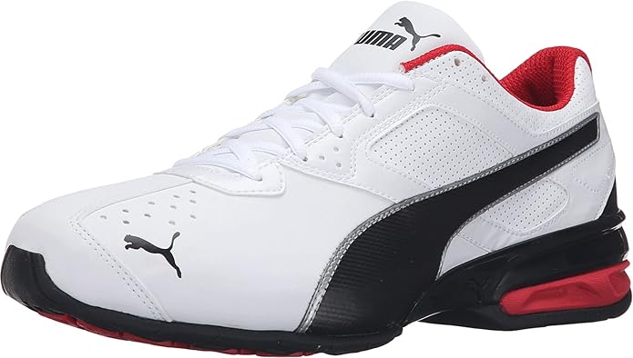 PUMA Tazon 6 FM men's training shoe in white, black, and silver