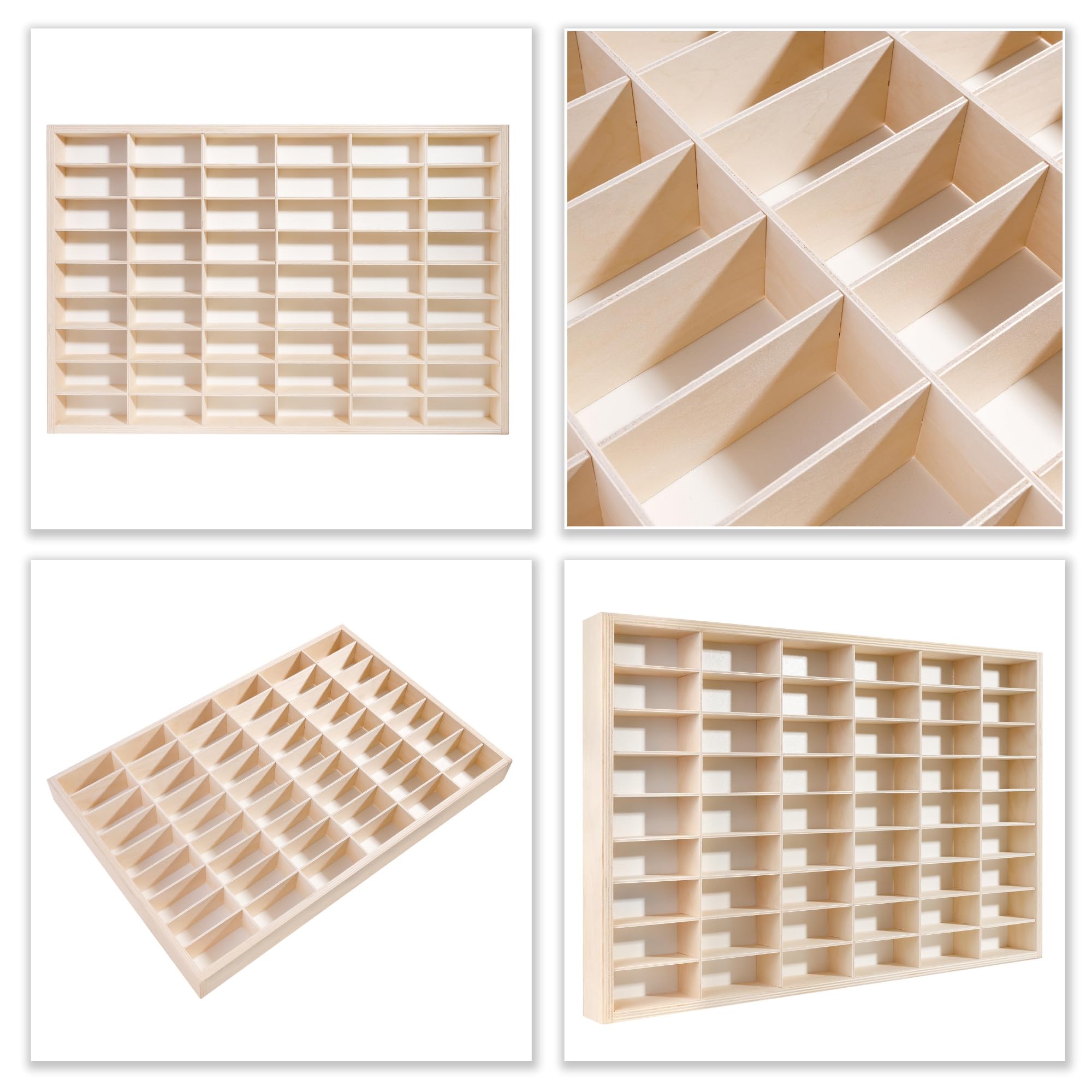 Creative Deco Étagère de Collection en Bois pour Petites Voitures – 54 Compartiments Réglables | 60 x 40 x 5,5 cm | Contreplaqué Naturel | Étagère Murale Verticale pour Figurines
