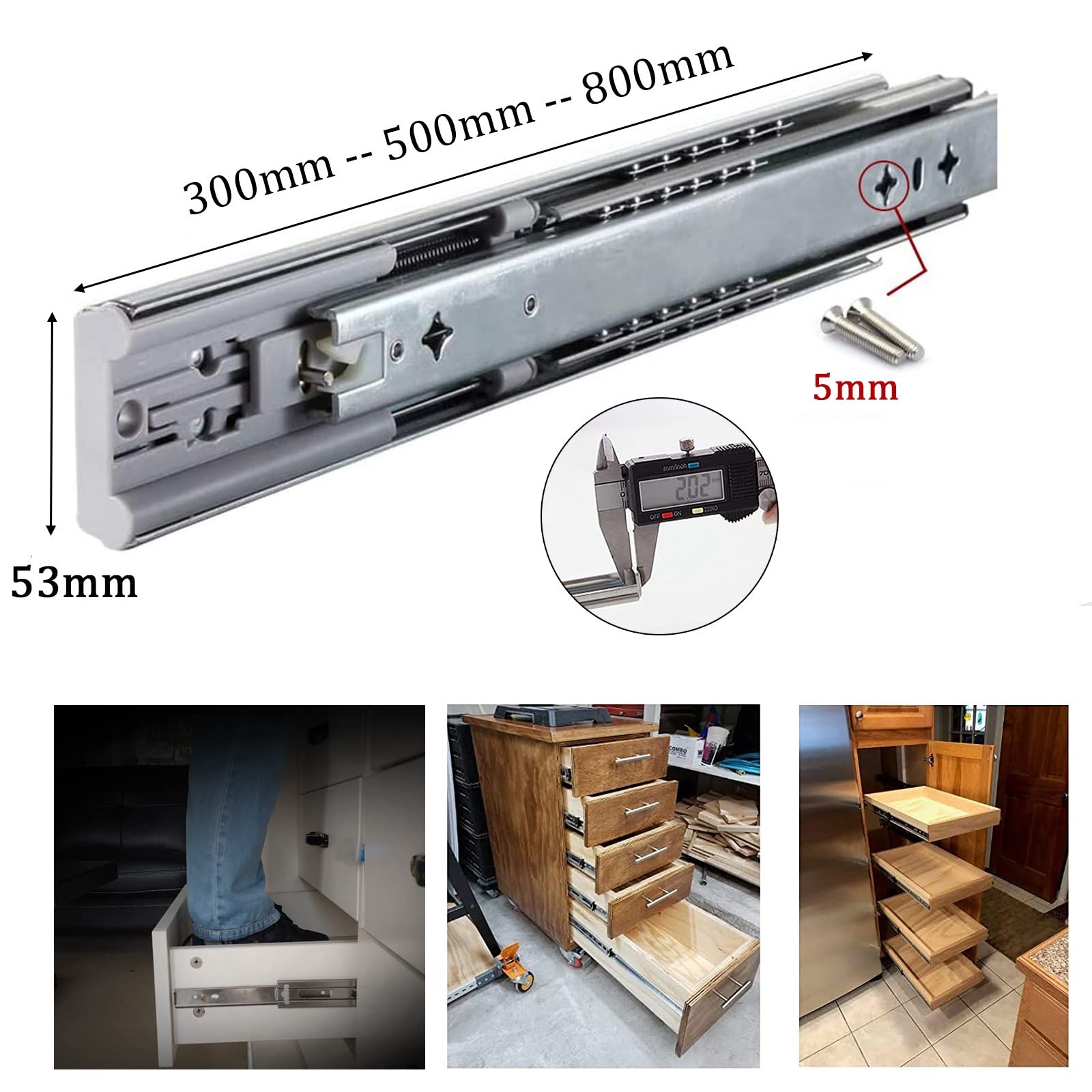 Paio di guide per cassetti ad estrazione totale, guide per cassetti per armadio da cucina, con chiusura ammortizzata, guide per cassetti con sfera, spingere e tirare senza intoppi, guide in meta