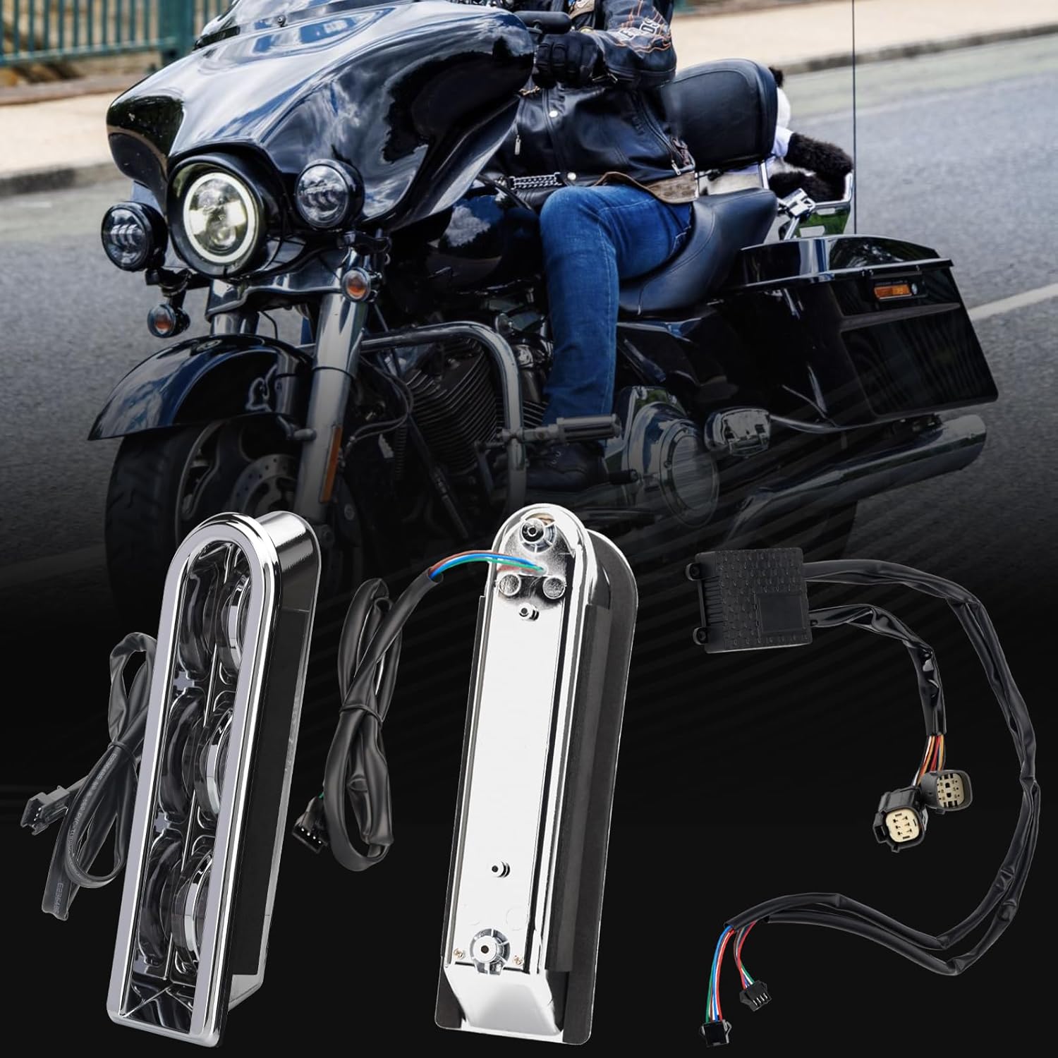 Motorcycle Rear Saddlebag Accent LED Light Fit for Harley，Plating Shell Four Line Red Light, Turn Signal, Brake Light，Daytime Running Light，Fit for FLHTCU/FLHTK/FLTRU 2014-2022 (Red)