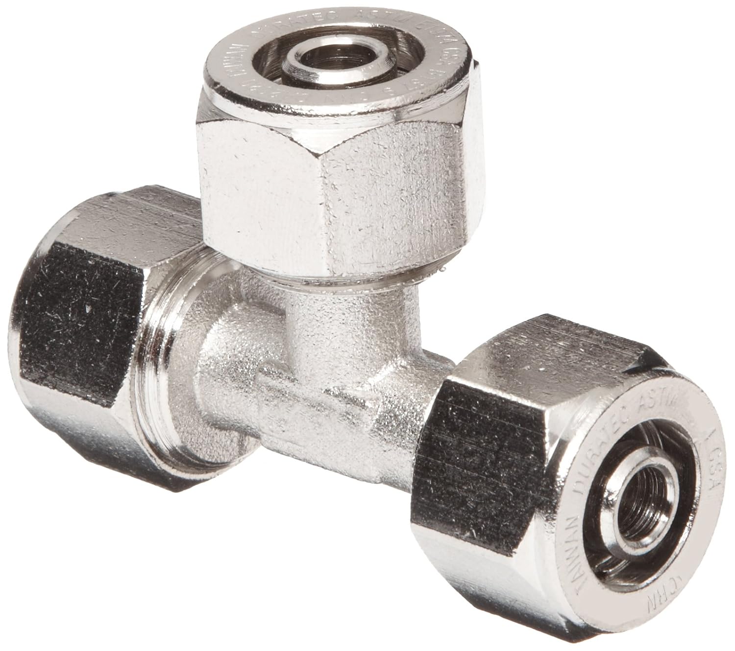 Polyconn PC64D6 Duratec Nickel Plated Brass Pipe Fitting, Tee, 3/8