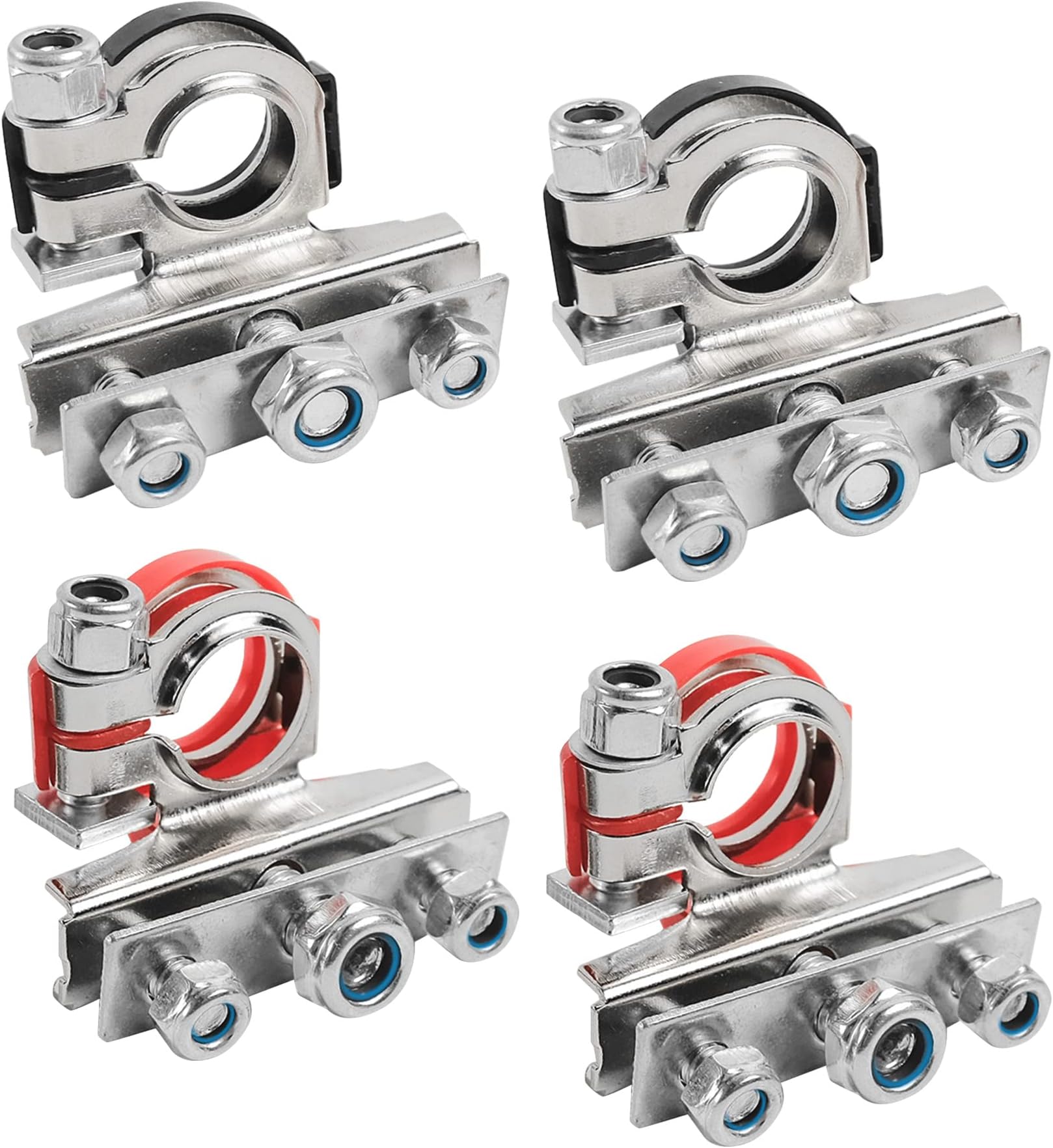 4 Pcs Car Battery Terminals Connectors, Battery Clamps 12V 3-Way Battery Terminals,Quick Release Leisure Battery Connectors for Car,Caravan,Motorhome Battery Terminal Pair