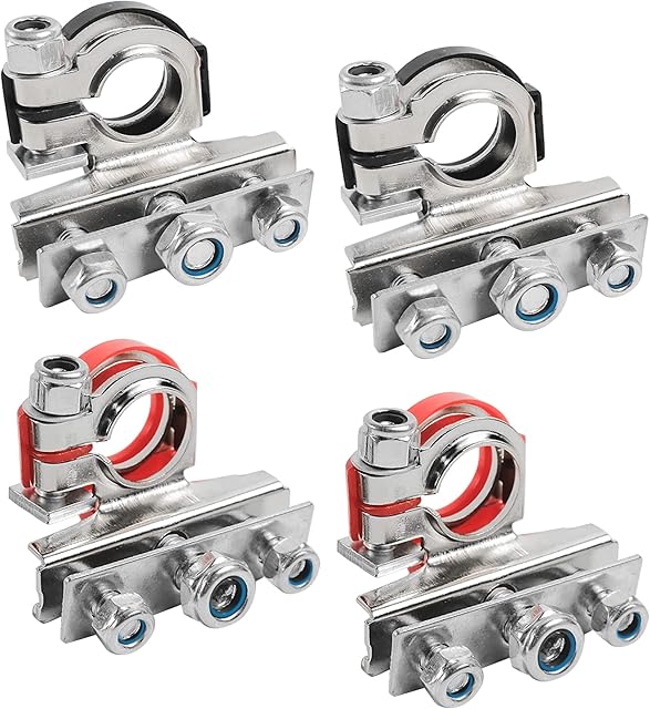AZKEEGREY 4 Pcs Car Battery Terminals Connectors, Battery Clamps 12V 3-Way Battery Terminals,Quick Release Leisure Battery Connectors for Car,Caravan,Motorhome Battery Terminal Pair