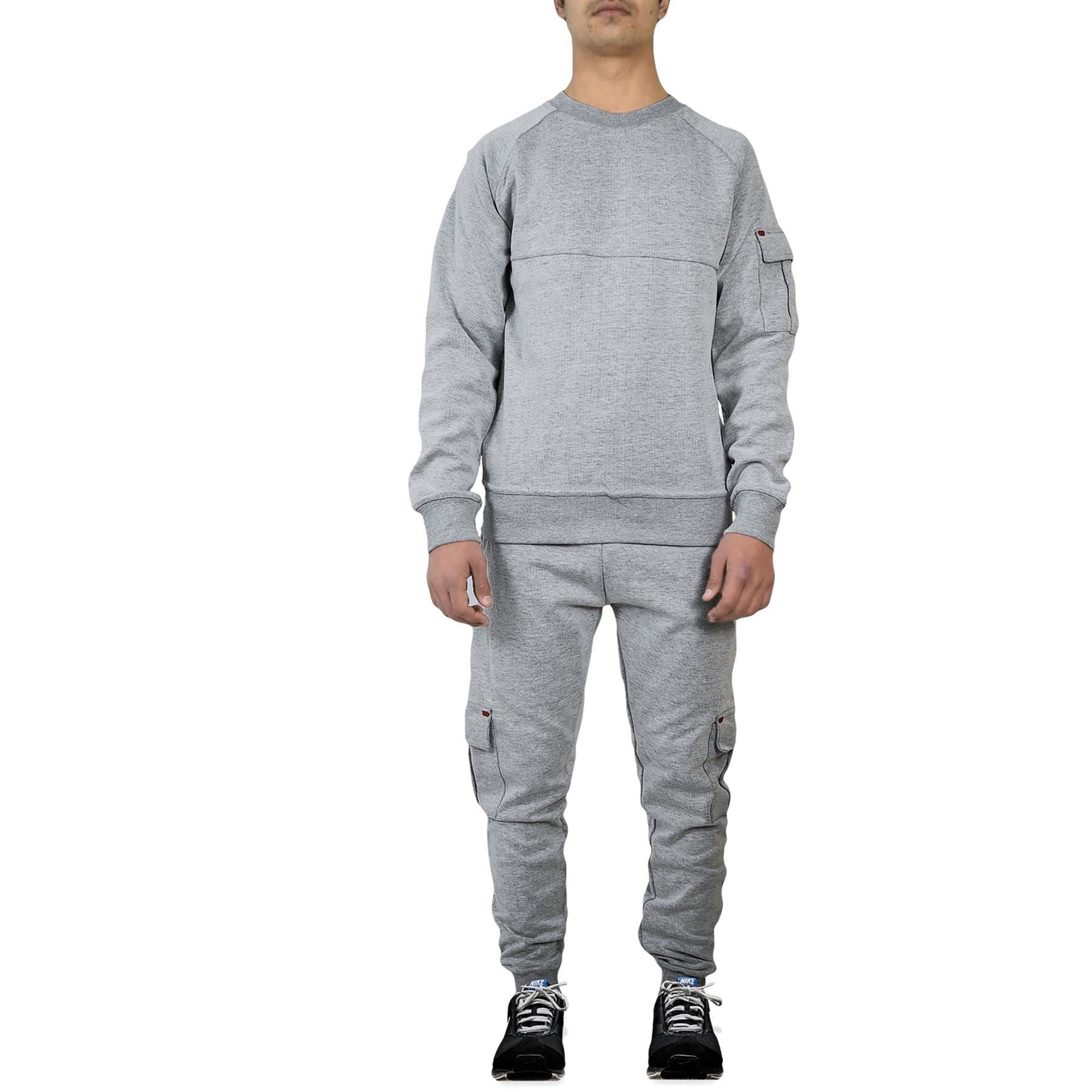 A2z Men's Grey Plain Athletic Tracksuit Raglan Sleeves Top With Joggers Sweatpants - Mts 2482 L