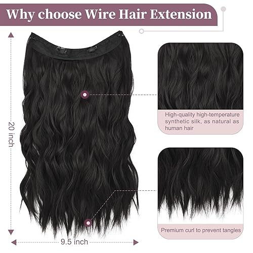 Miniatura 3 de FLUFYMOOZ Extensiones de cabello con alambre invisible, extensión de cabello de tamaño ajustable con clips seguros, extensiones de cabello con clip,