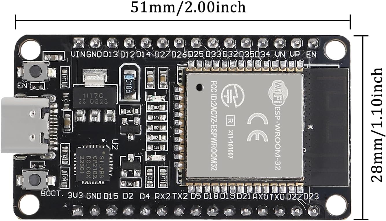 10PCS Type C ESP-WROOM-32 ESP32 ESP-32D Chip CP2102 Development Board 2.4GHz Dual-Mode WiFi + Bluetooth Dual Cores Microcontroller Processor Integrated with Antenna RF AMP Filter AP STA