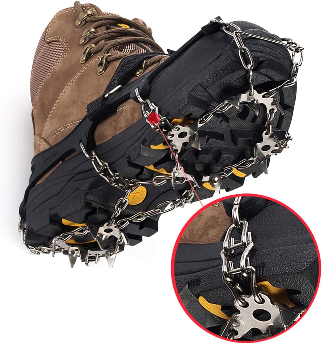 Strap Type Crampons-Multi-function Anti-Slip Ice Cleat Crampons with Stainless Steel Chain for Ice Spikes Hiking Camping Moutaineering