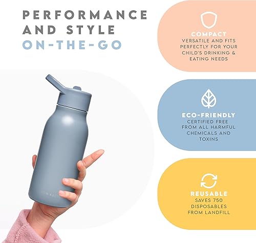 Miniatura 5 de Botella de agua para niños de acero inoxidable con pajilla, botella de agua aislada al vacío de doble pared  Se bloquea en el calor o el frío