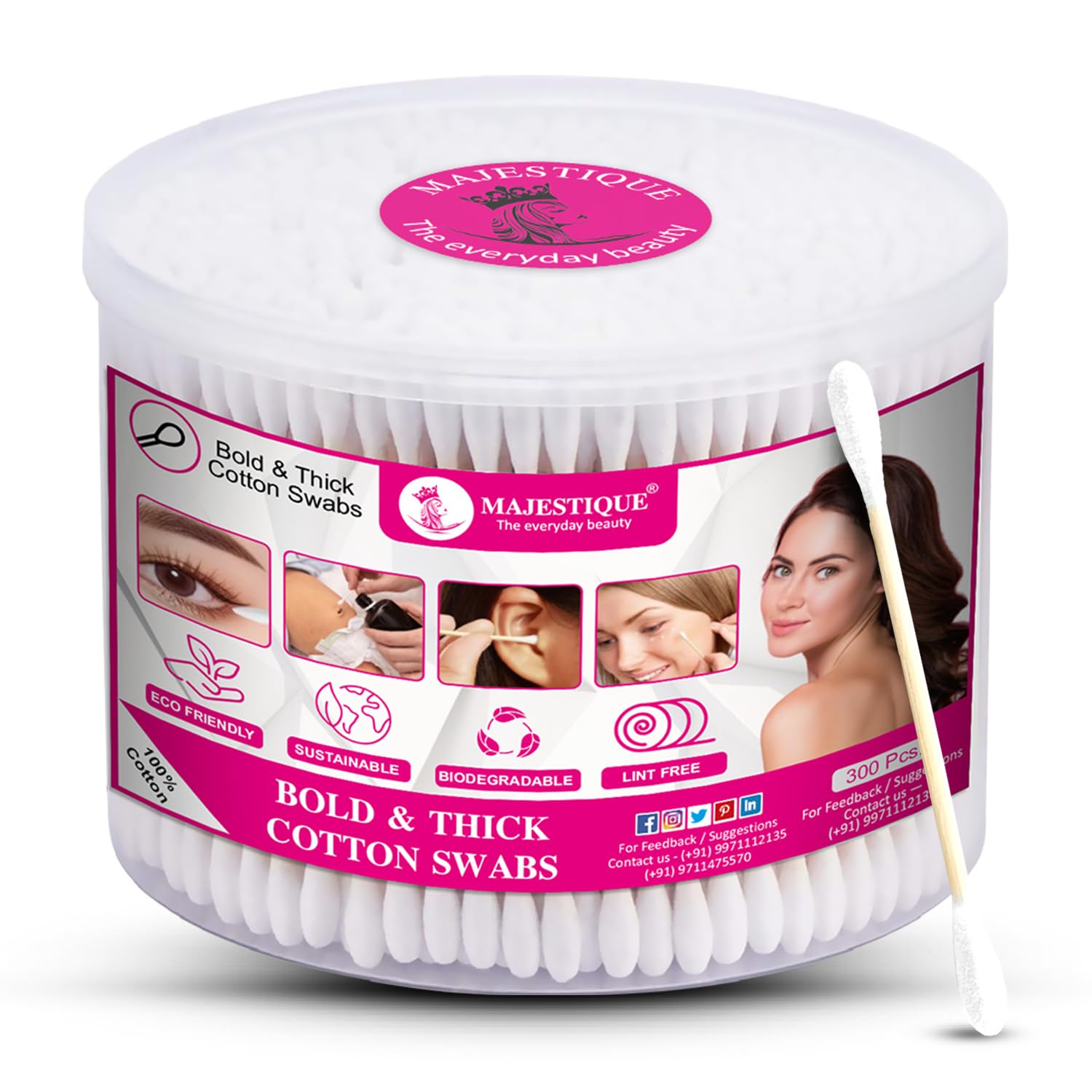 Majestique Bold & Thick Cotton Swabs, 300 Pieces, Eco-Friendly Biodegradable, Lint Free, Sustainable Beauty Care-picture-39