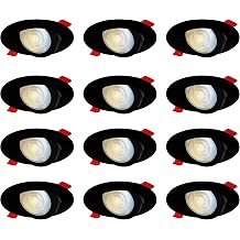 Nadair 12-Pack 3 inches Gimbal LED Ultra Slim Recessed Lights, 6W, 400 Lumens, 5CCT Color Selectable 2.7K / 3K / 3.5K / 4K / 5K, Dimmable, IC Rated, ETL Certified, Black Finish