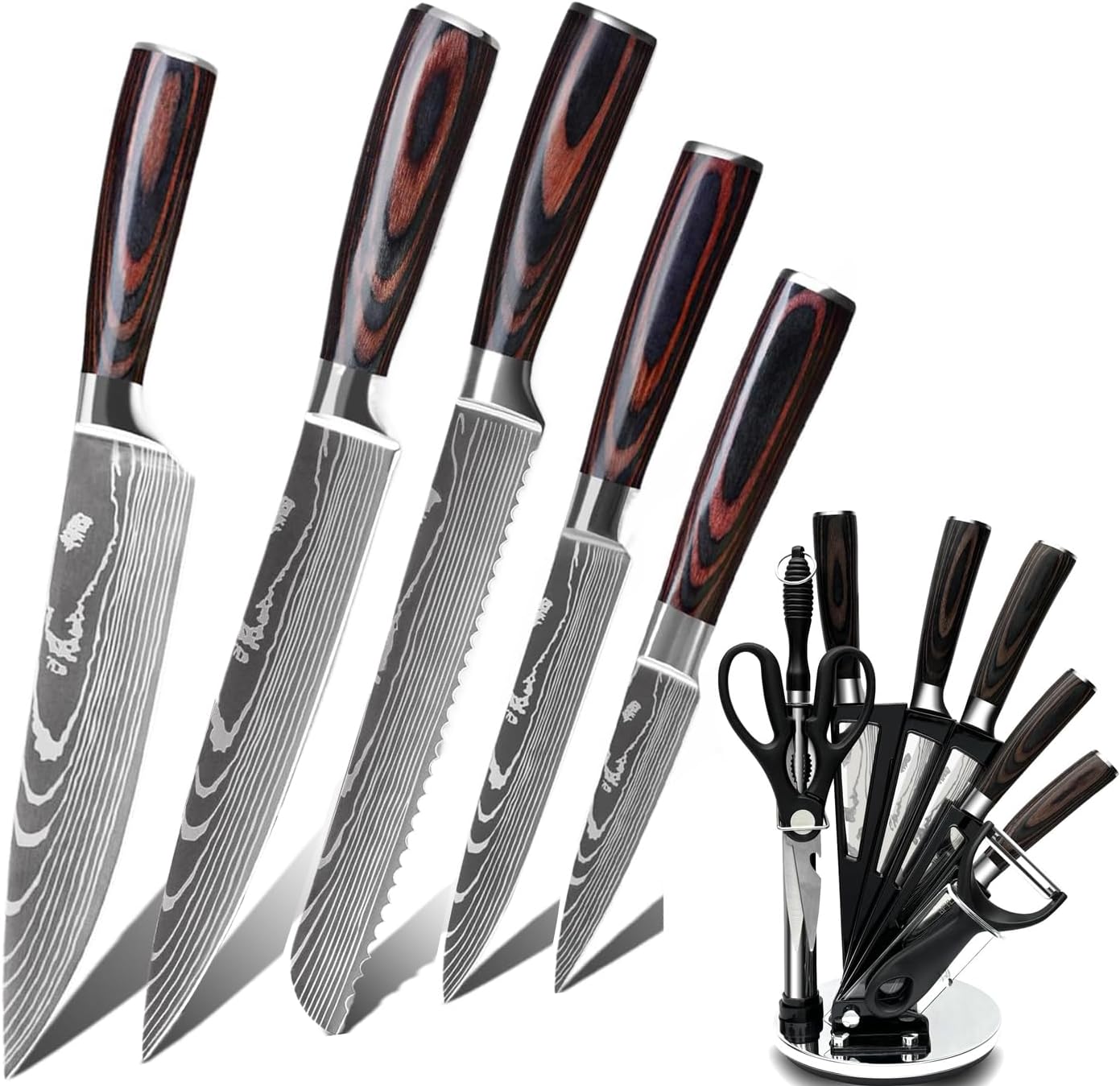 COOSNUG 9pieces Japanese Steel Chef Knives Set Stainless Steel Cutlery Culinary