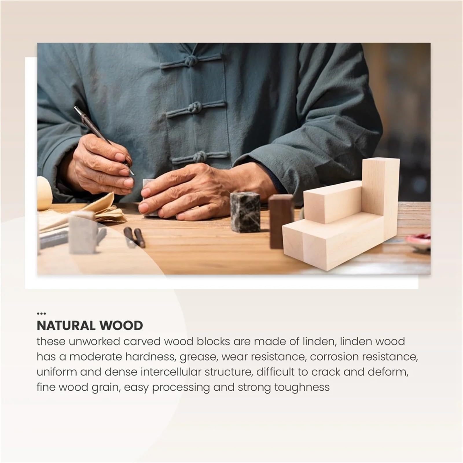 Taco De Madera De Tilo 8 Piezas de Bloques de Madera Grandes for tallar, Bloques de Madera for tallar, Bloques de Madera de Tilo, Juego de Madera Blanda sin terminar para Tallar