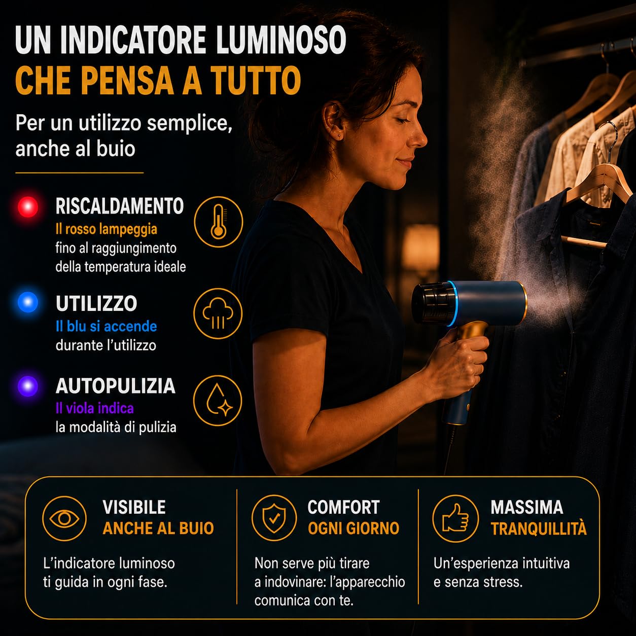 MISTIC Ferro da Stiro Verticale Pieghevole, Pronto in 20 Secondi, Luce LED, Cavo da 2,5 m
