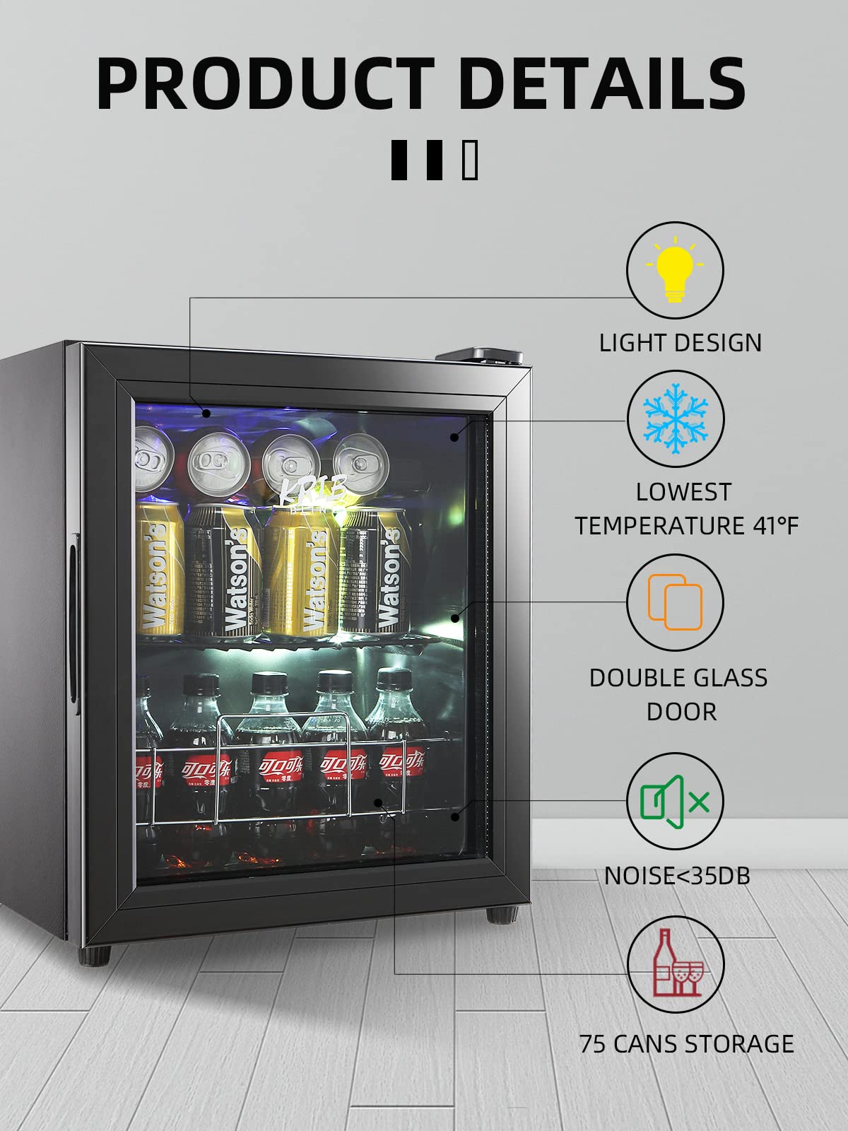 KRIB BLING Mini Beverage Refrigerator, 75 Cans Fridge with Double-Layer Tempered Glass, Beverage Cooler with 7 Temperature Adjustable, for Home, Office, Apartment, Dormitory, BLACK on Fridge.com