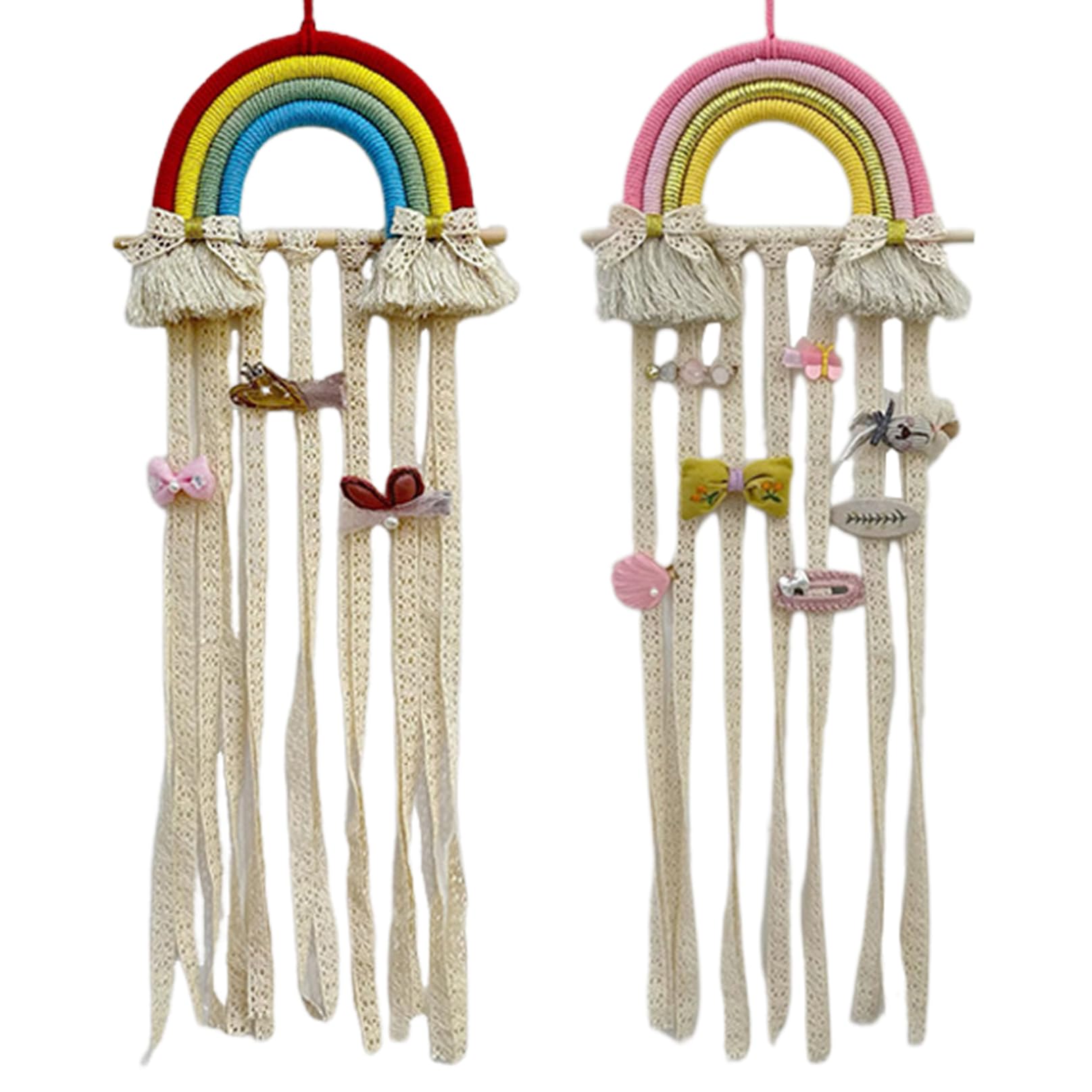 Support de nœud arc-en-ciel x2 | Organisateur de cheveux suspendu 10x30 pouces pour fille