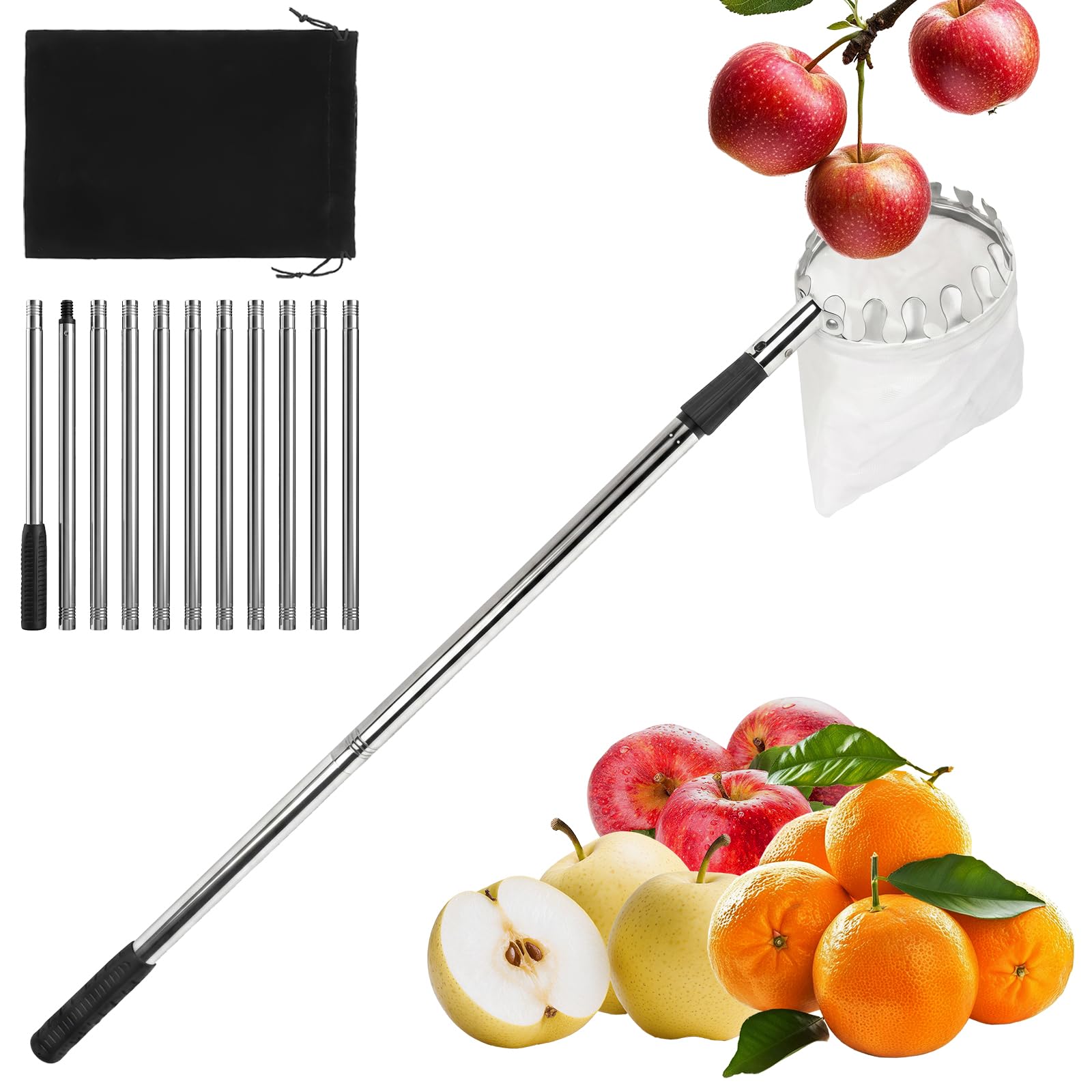 Cueilleuse à fruits avec manche télescopique et sac protecteur 16 cm