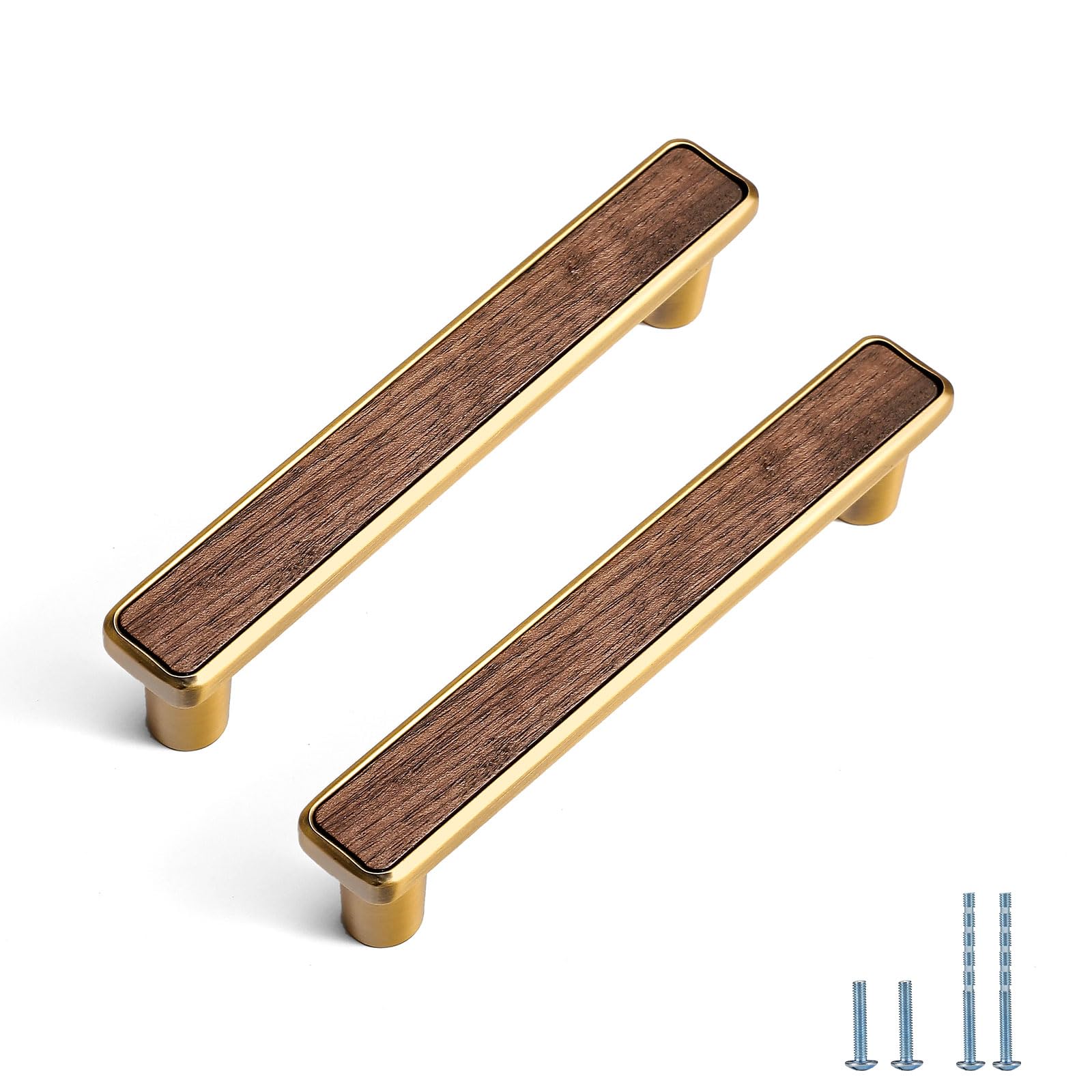 Evionlin 6 Pcs Walnut Wooden Drawer Handle Cabinet Pulls Drawer Handles Zinc Alloy Base Furniture Hardware -Hole Distance 96mm Antique Bronze