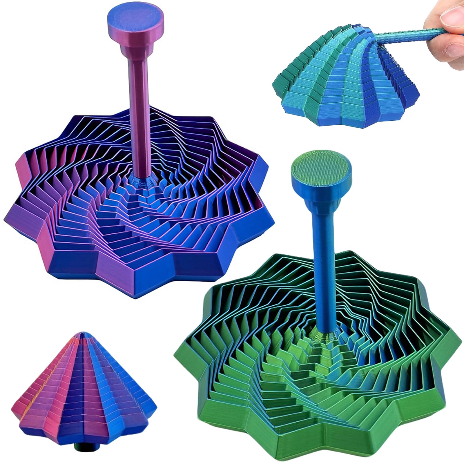 Fractal Sensory Fidget Star, 2Pcs Expanded Star Fidget Toys with Handle, 3D Printed Fidget Toy for Adults & Teens