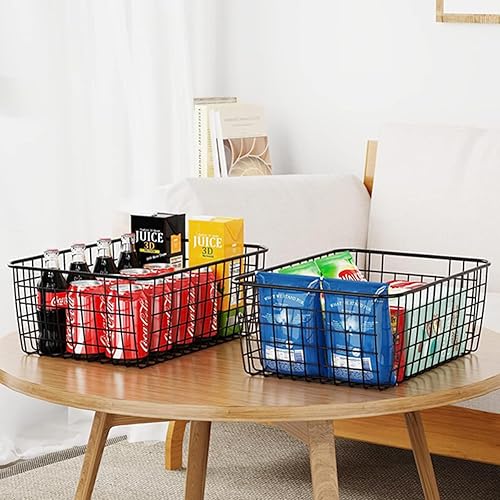 Miniatura 8 de LOSYHU Paquete de 3 cestas grandes de alambre de metal, 14.2 x 11.1 x 6.3 pulgadas, cestas de despensa doméstica, cestas de almacenamiento de