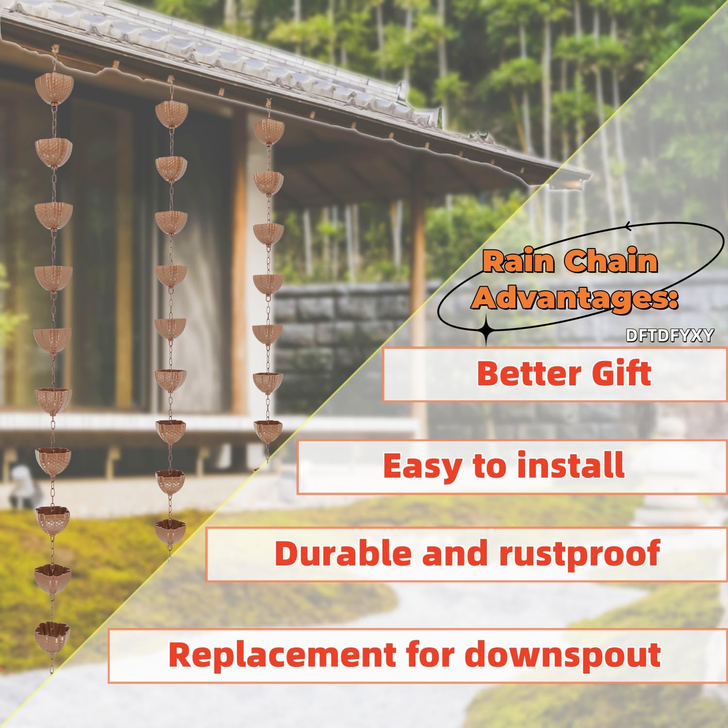DFTDFYXYRain Chain 3.2-26.2FT Rain Water Catcher Aluminium Alloy-Hanging Rain Chains Replacement Rain Chain Gutters with Fixer and Hook,for Eaves Drainage,Decorate The Garden,Patio,Temple,2.6m(8.5ft)