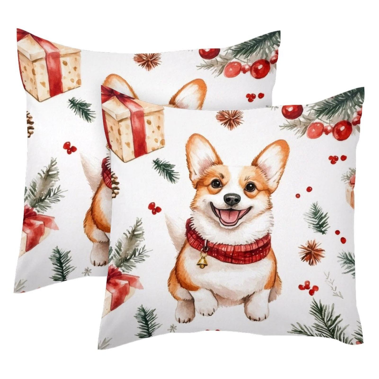 Housse de coussin velours doux Corgi Berries pour rénover vos vieux coussins 50x50