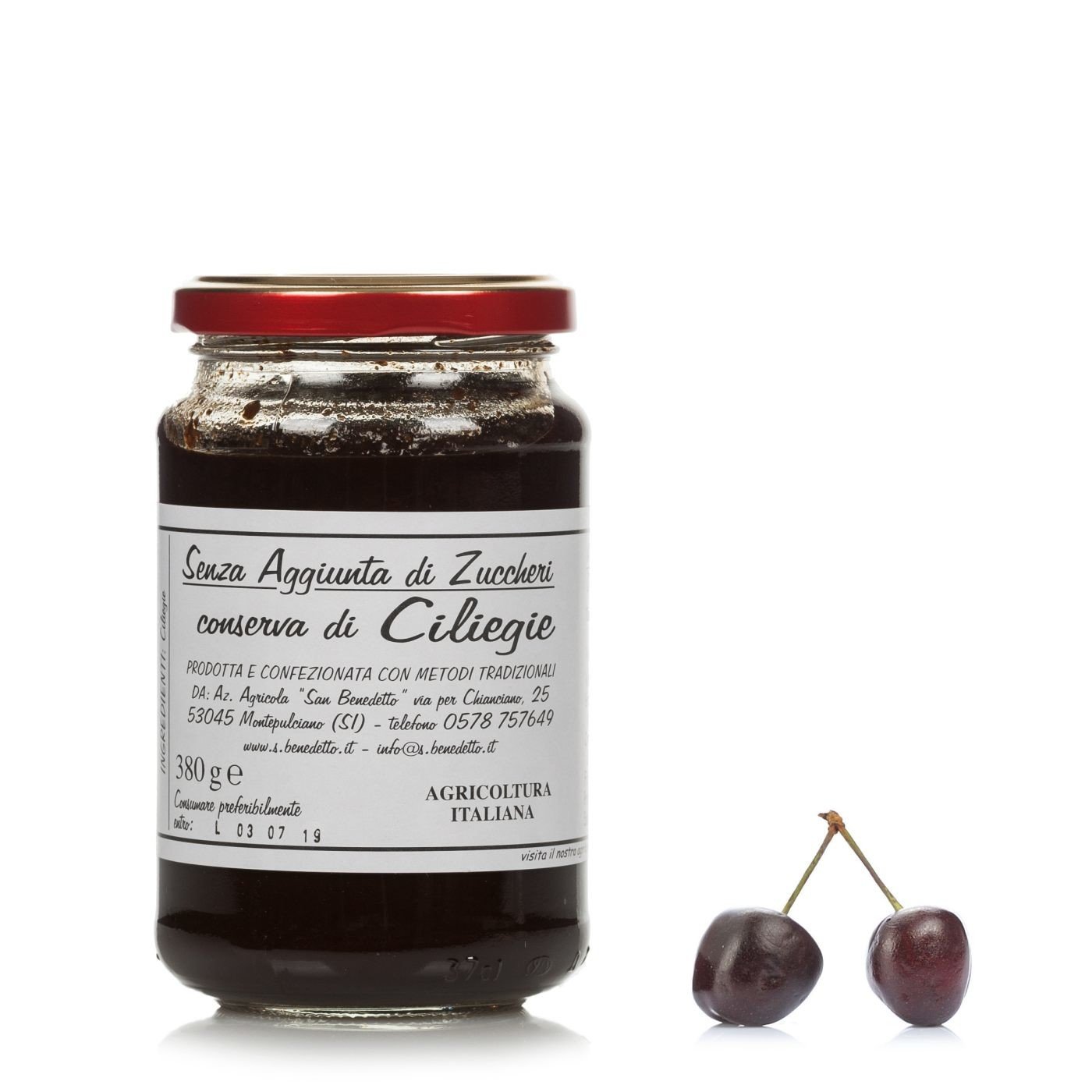 Preserves of San Benedetto cherries without added sugar (1 jar 380 grams)