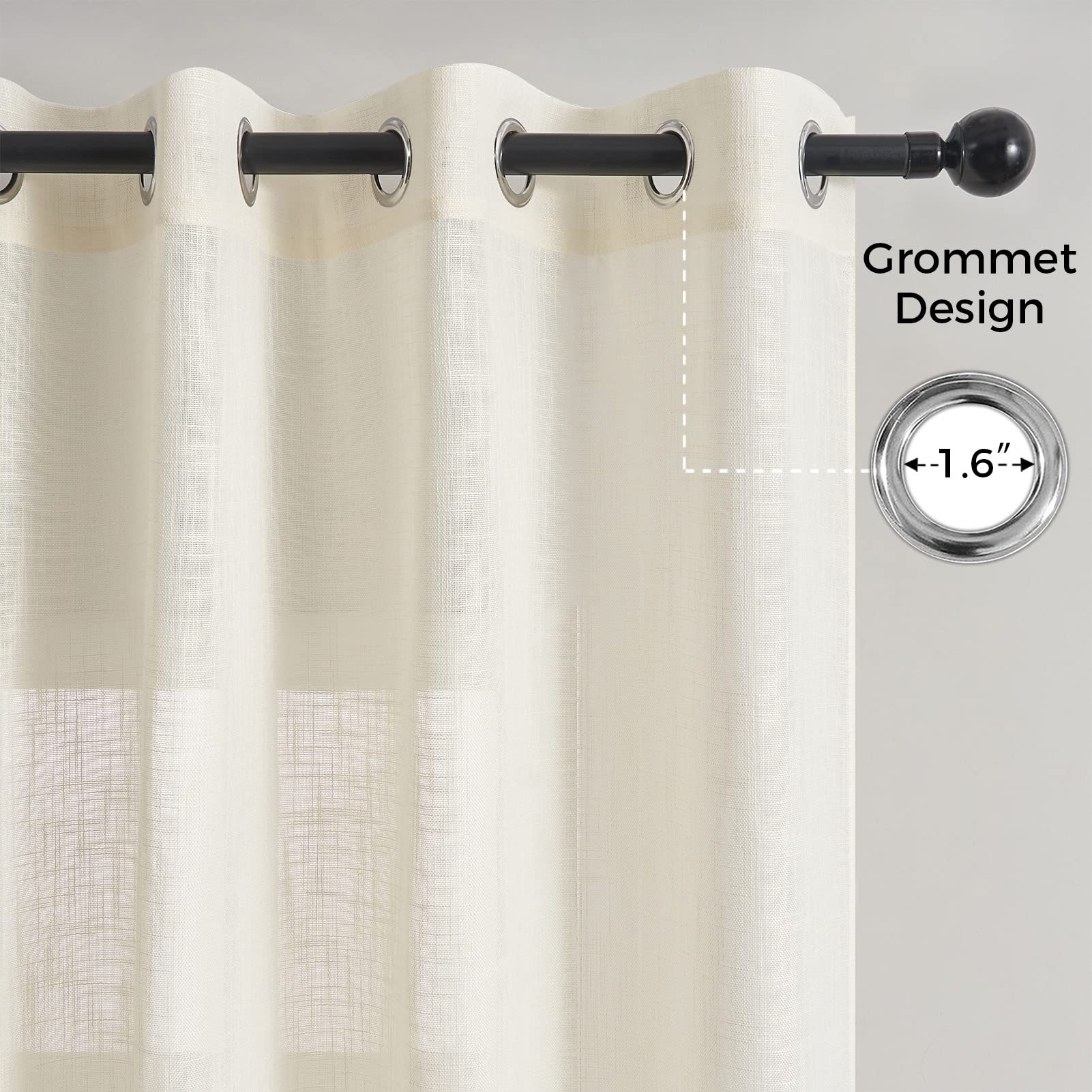 Topfinel Gordijnen met plooiband, linnen-look, transparant voor woonkamer, slaapkamer, ramen, eenkleurige gordijnen, beige, 2-delige set, 140x245cm (BxH