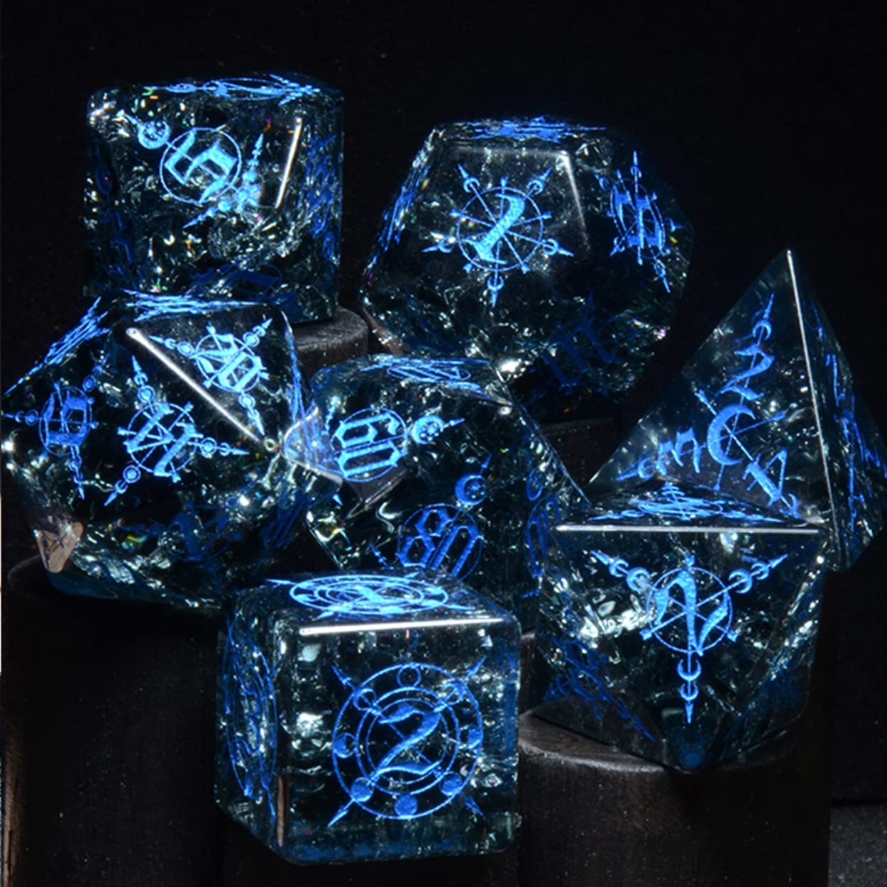 Juego de Dados DND Pretty Blue Gemstones Moon Magic DND Dados poliédricos, Dados de Juego de rol para Juegos de Mesa RPG Juegos de Mazmorras y Dragones DND
