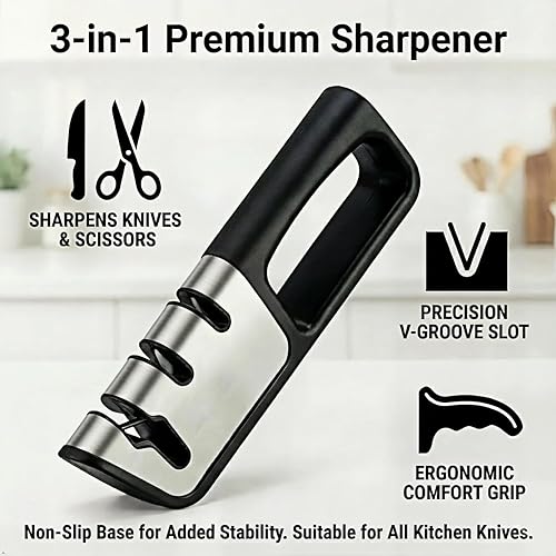 Miniatura 2 de Afilador de cuchillos de 3 etapas para cuchillos de cocina, afilador profesional con ranuras gruesas, finas y para tijeras, abrasivos de diamante,